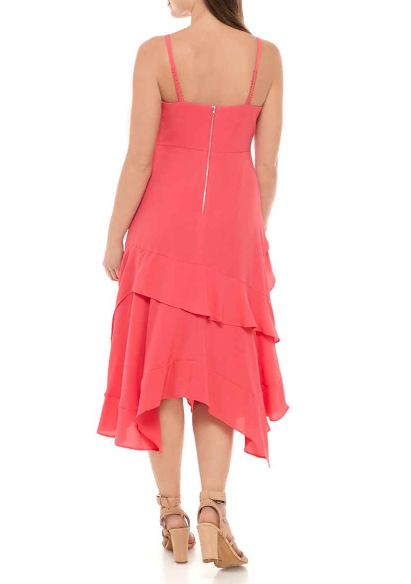 Womens Sleeveless Asymmetrical Crepe Dress