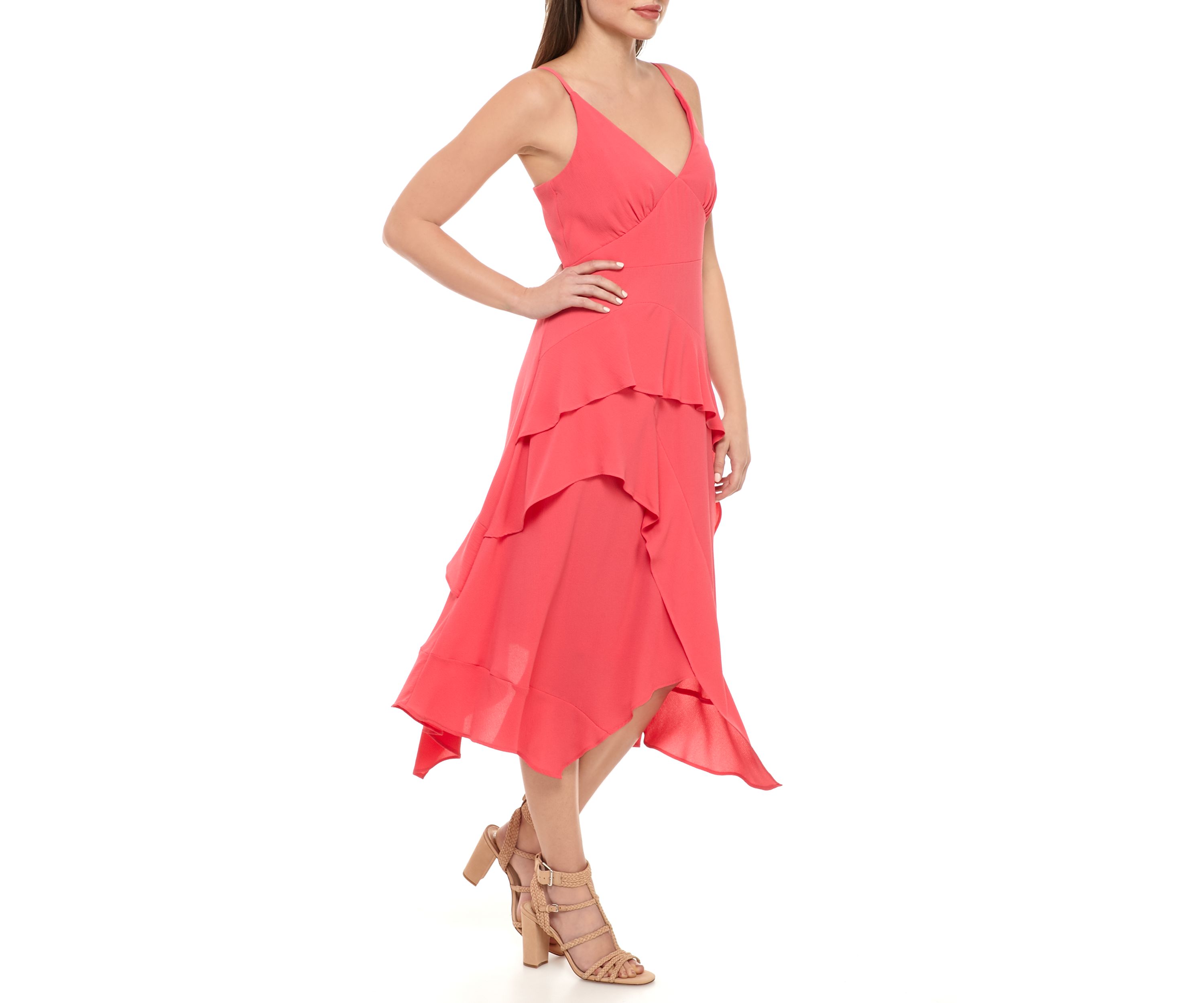 Womens Sleeveless Asymmetrical Crepe Dress