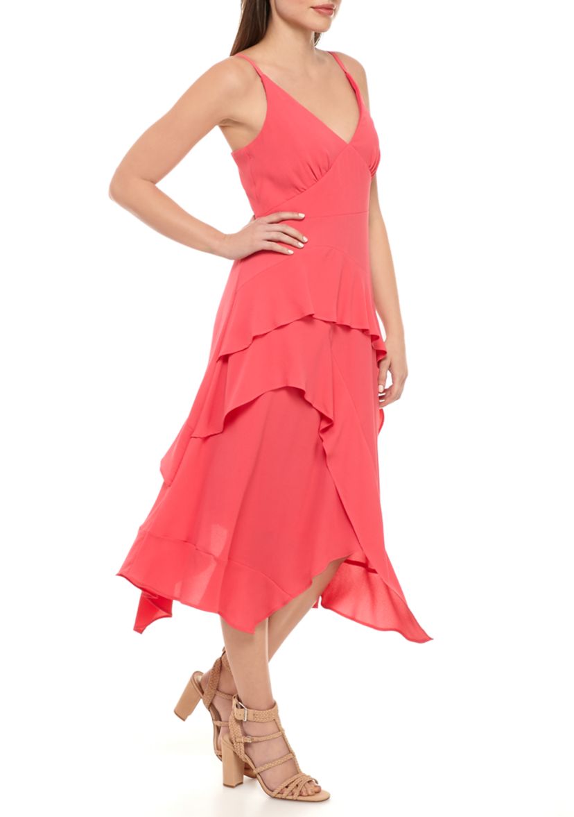 Womens Sleeveless Asymmetrical Crepe Dress