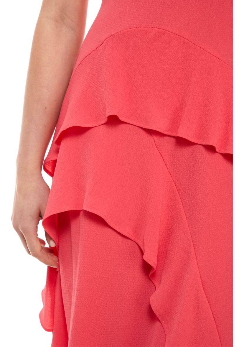 Womens Sleeveless Asymmetrical Crepe Dress