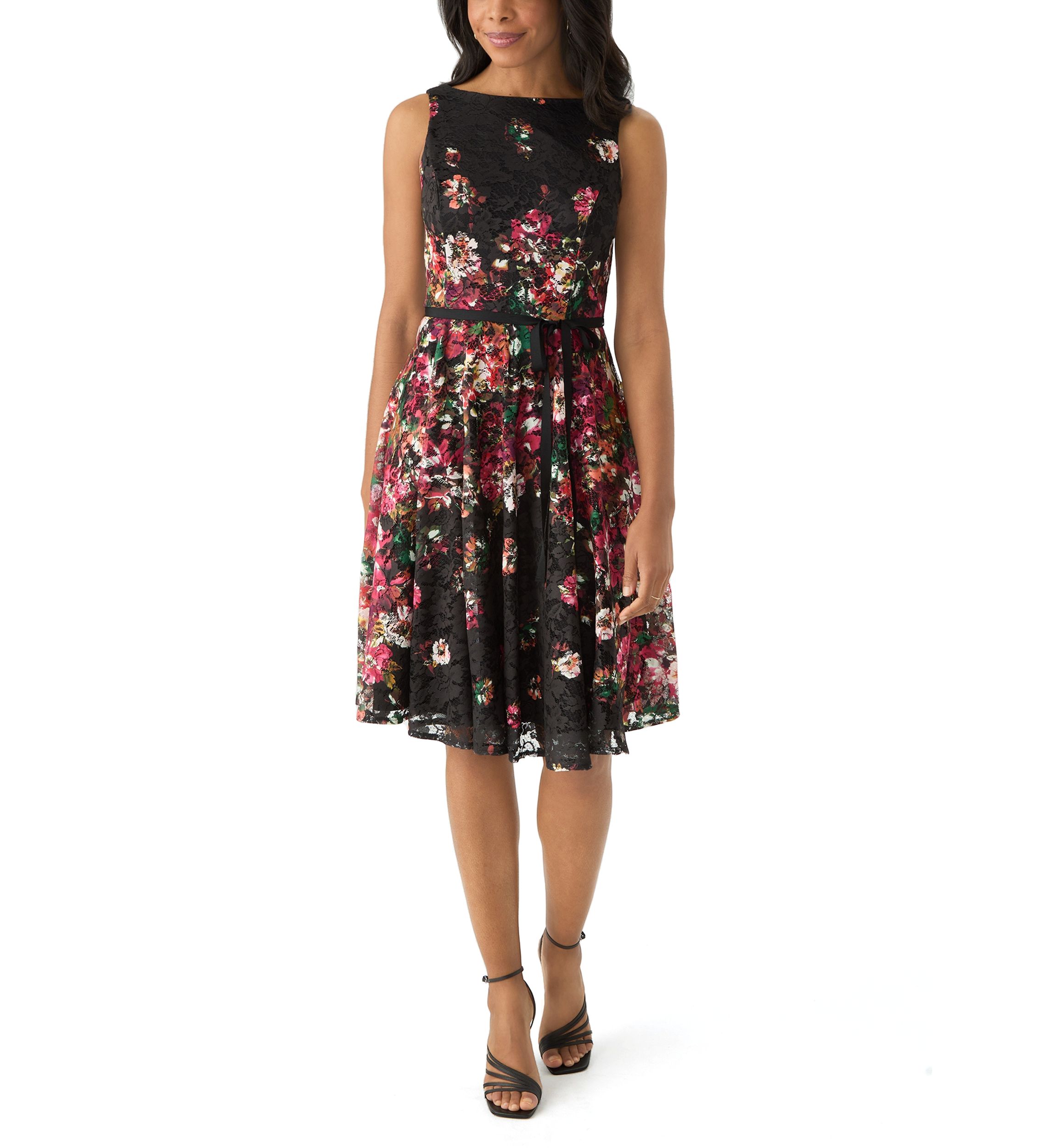 Womens Printed Lace Fit and Flare Dress