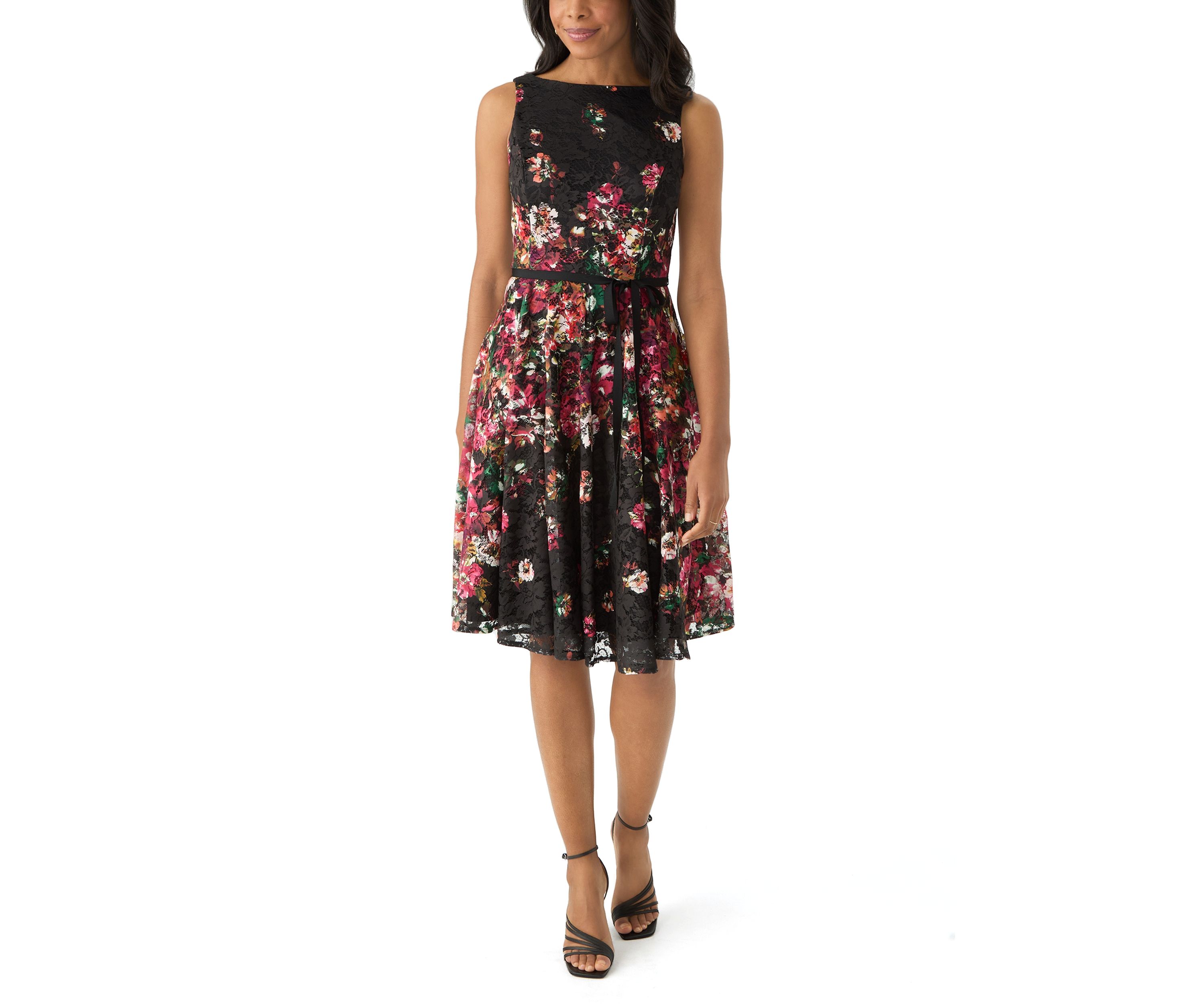 Womens Printed Lace Fit and Flare Dress