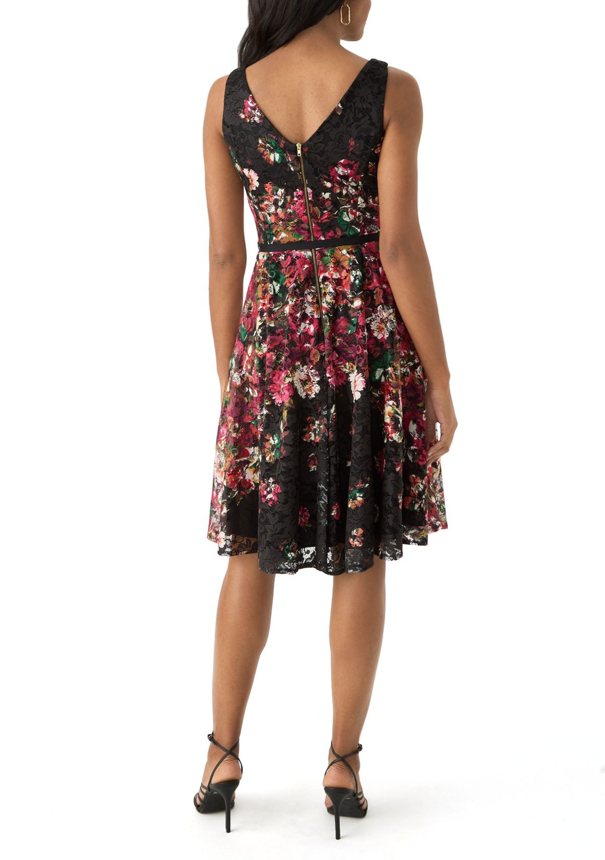 Womens Printed Lace Fit and Flare Dress