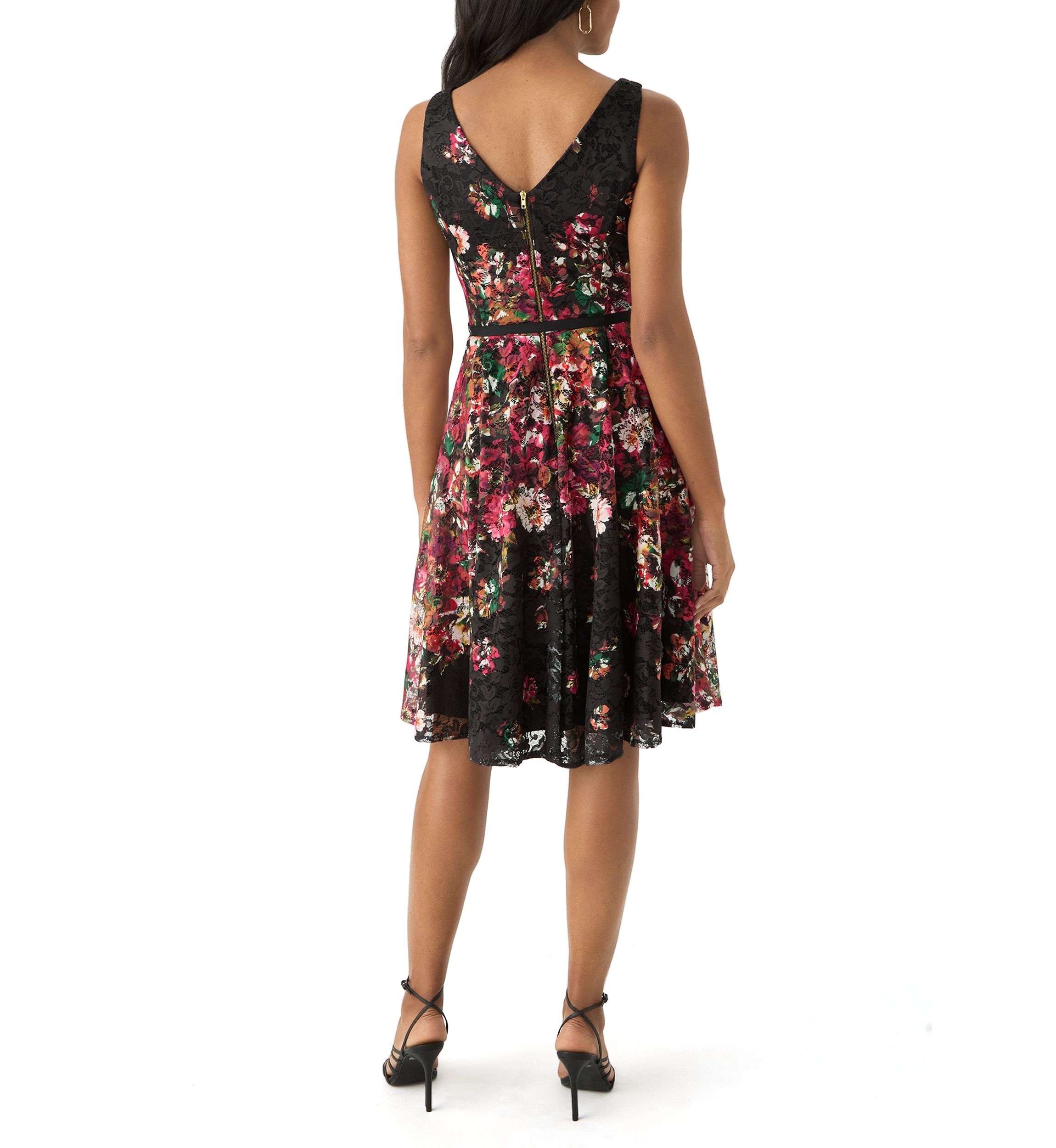 Womens Printed Lace Fit and Flare Dress