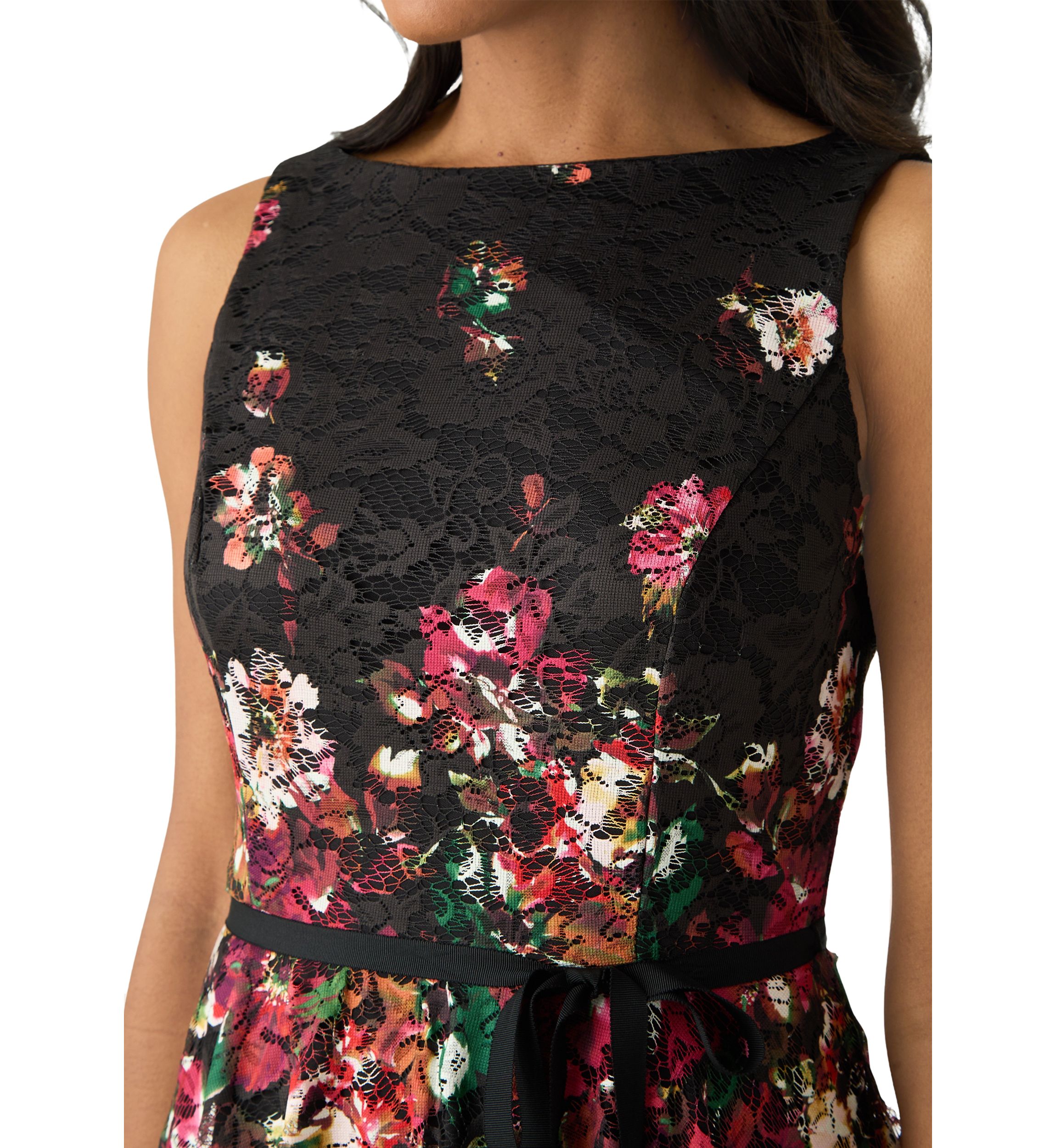 Womens Printed Lace Fit and Flare Dress