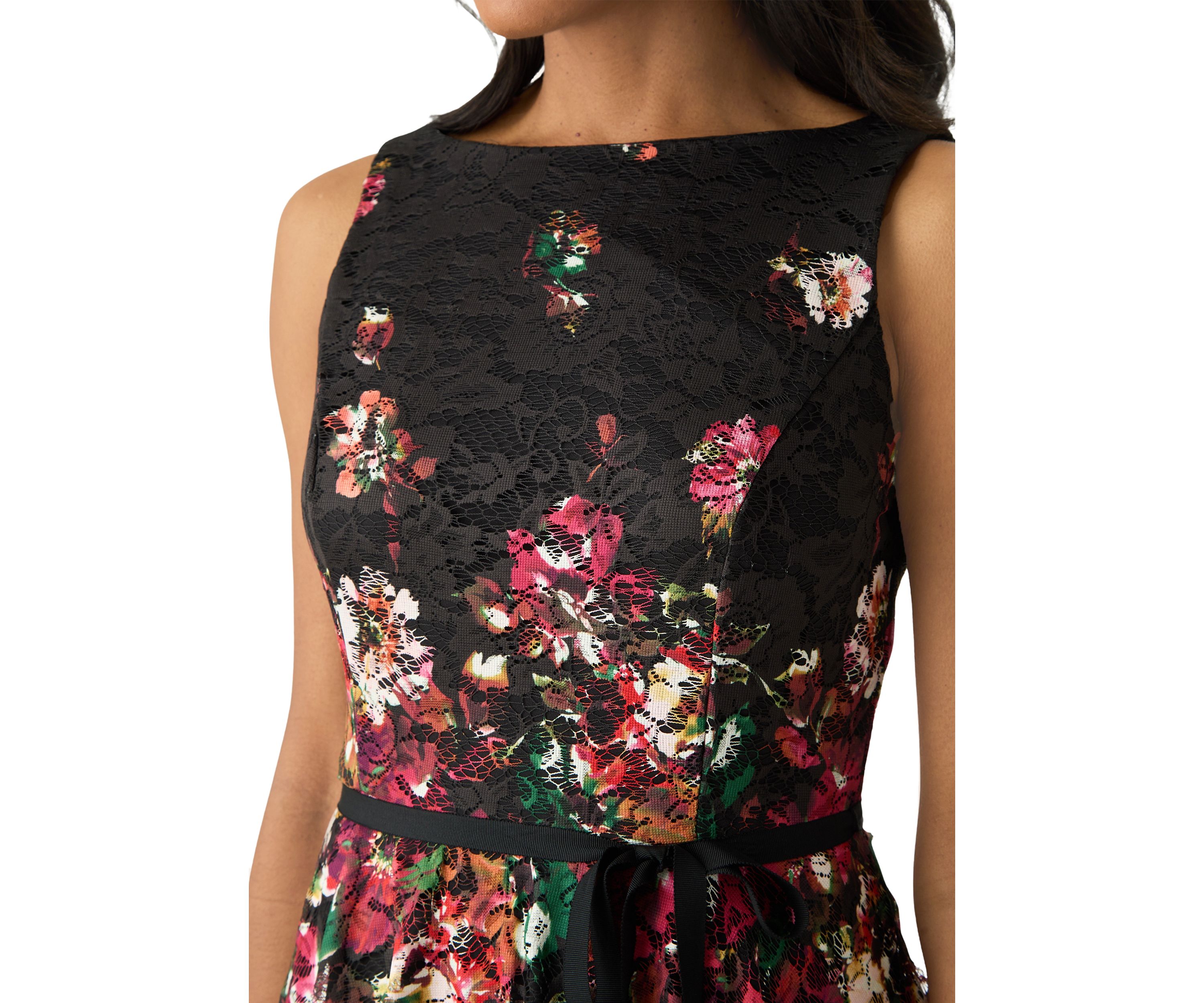Womens Printed Lace Fit and Flare Dress