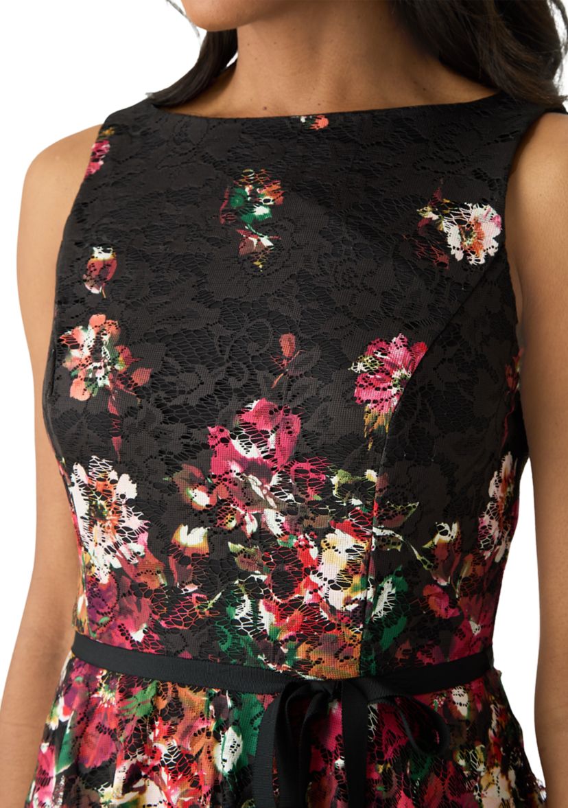 Womens Printed Lace Fit and Flare Dress