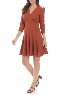 Women's 3/4 Sleeve Textured Surplice Knit Dress