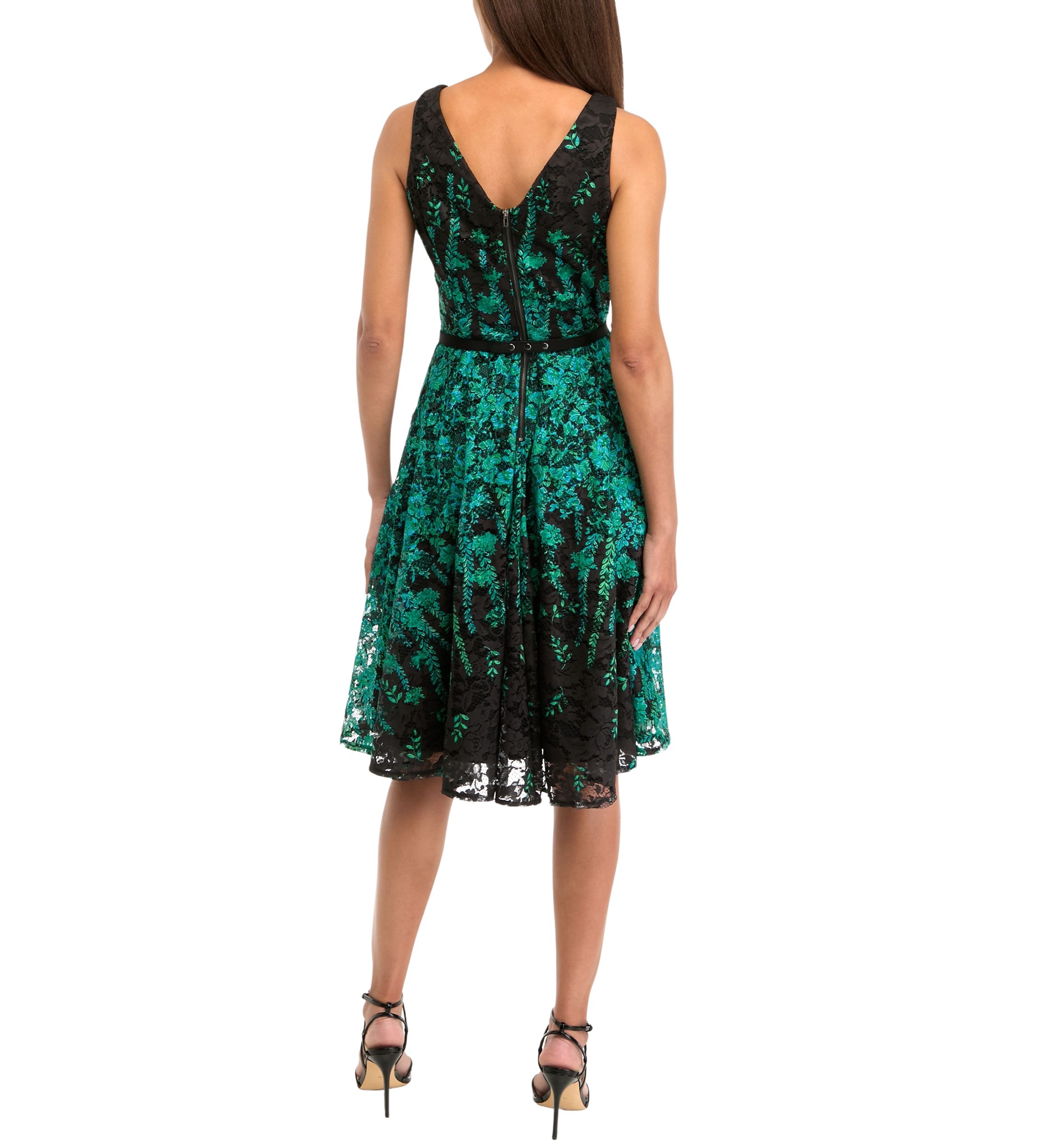Womens Sleeveless Crew Neck Printed Fit and Flare Dress