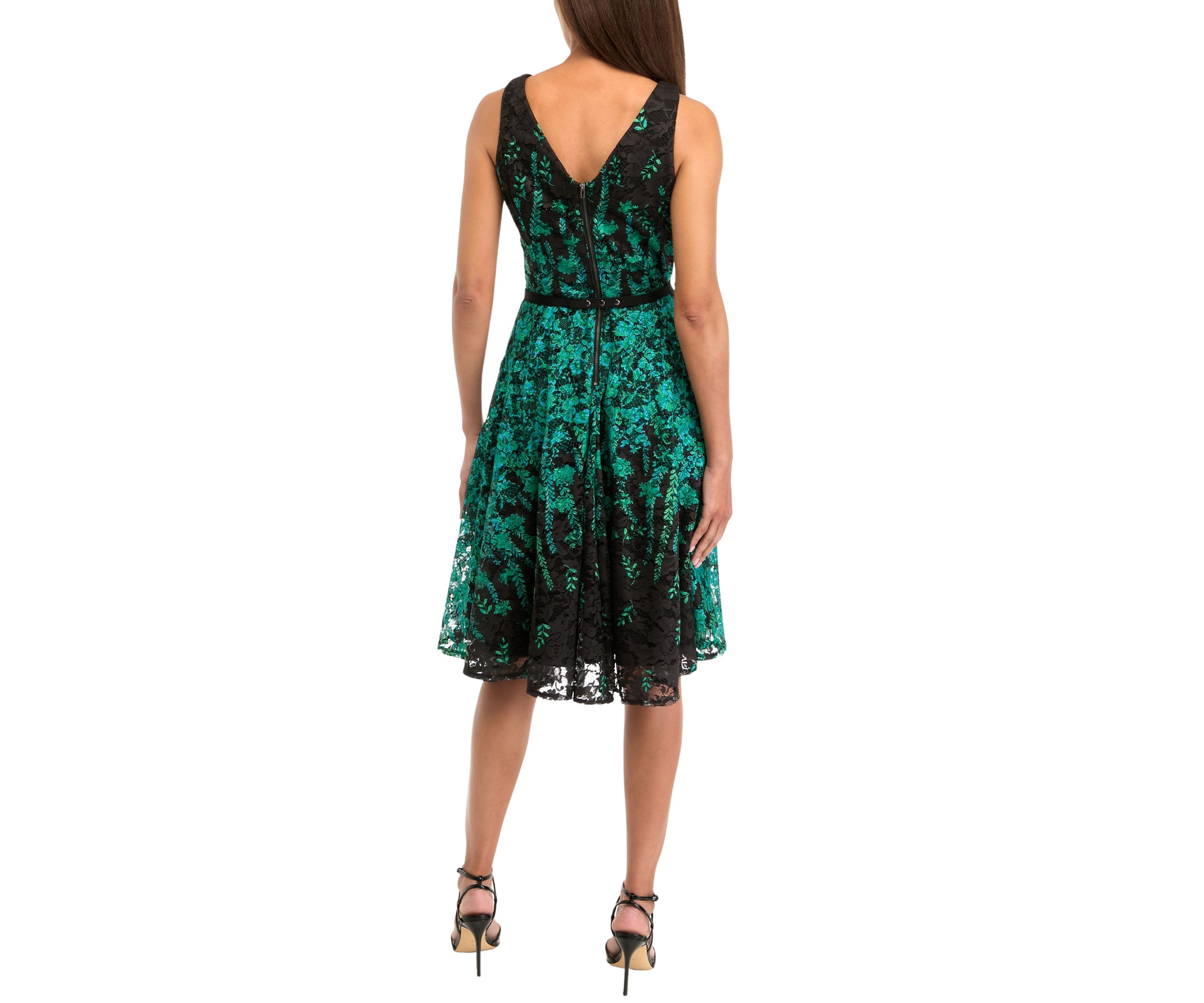 Womens Sleeveless Crew Neck Printed Fit and Flare Dress
