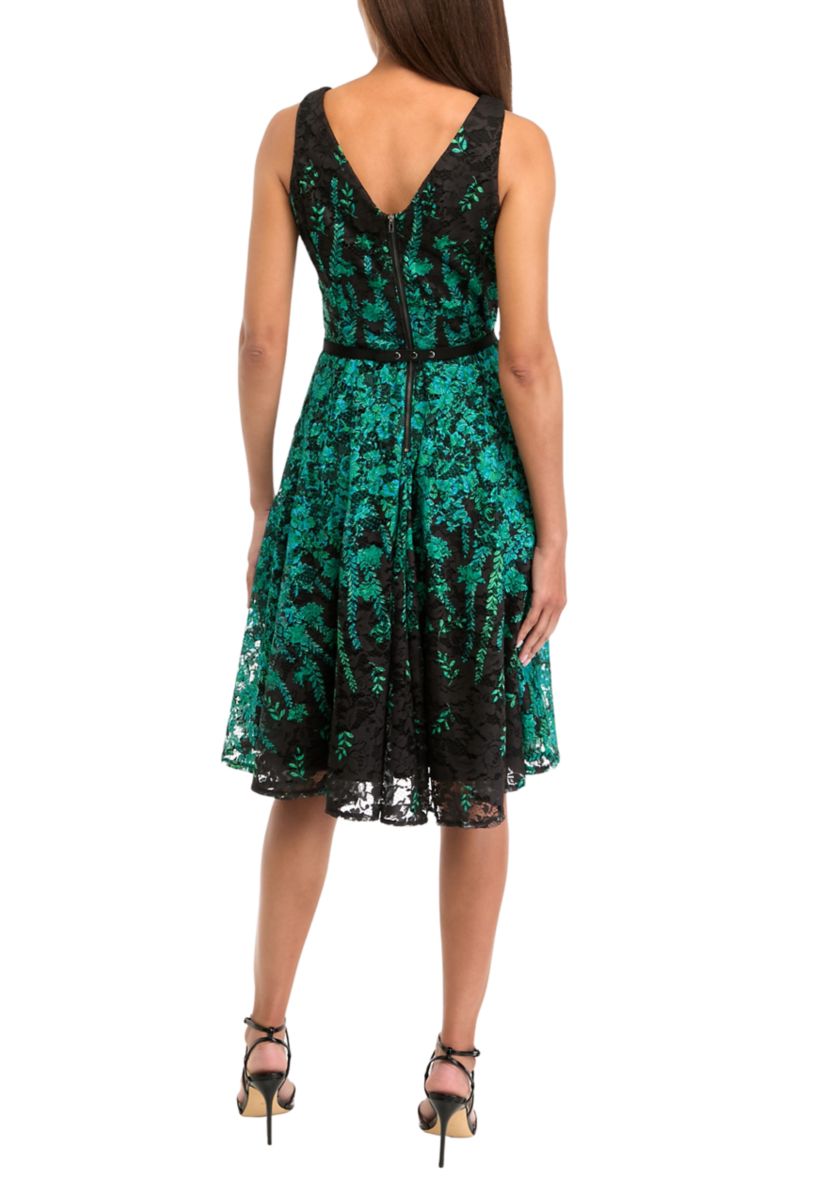 Womens Sleeveless Crew Neck Printed Fit and Flare Dress