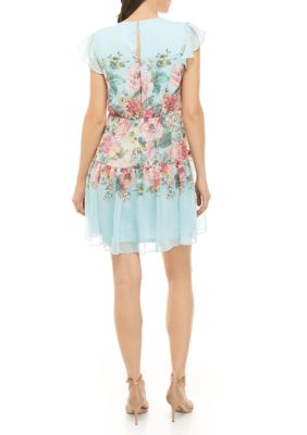 Danny & nicole short sleeve lace floral fit 2024 & flare dress