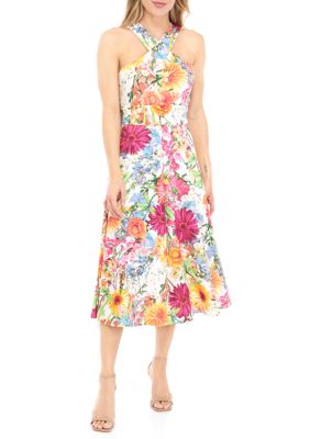 Gabby Skye Women's Sleeveless Cross Neck Print Scuba A-Line Dress | belk