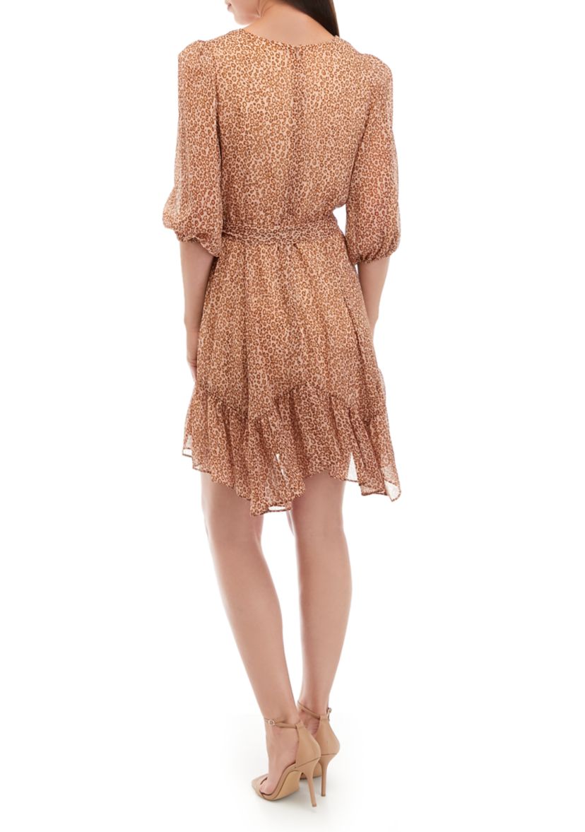 Womens Printed Wrap Fit and Flare Dress