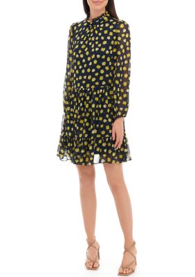 Women's Long Sleeve Mock Neck Floral Print Chiffon Dress