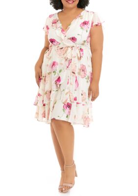 Danny & nicole short sleeve floral fit & outlet flare dress