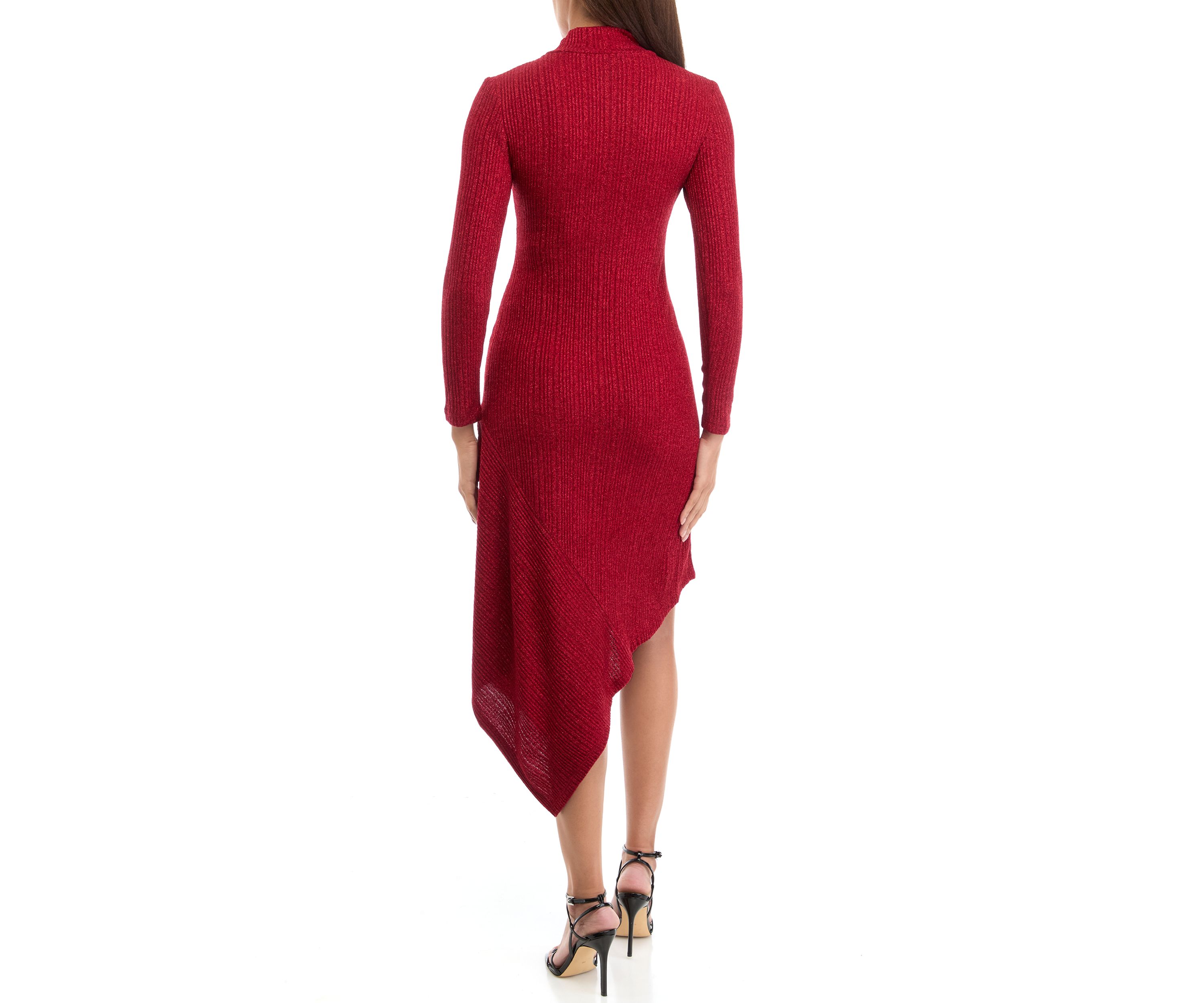 Womens Long Sleeve Mock Neck Solid Glitter Sheath Dress