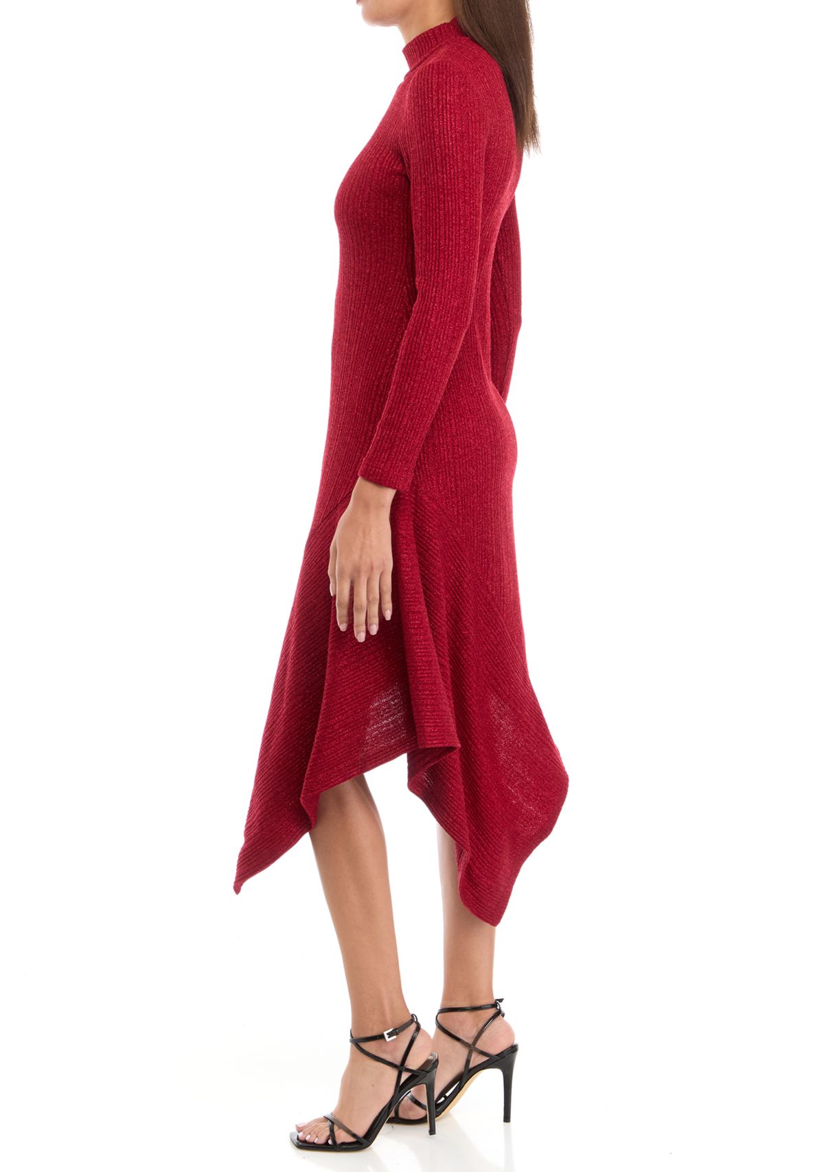 Womens Long Sleeve Mock Neck Solid Glitter Sheath Dress