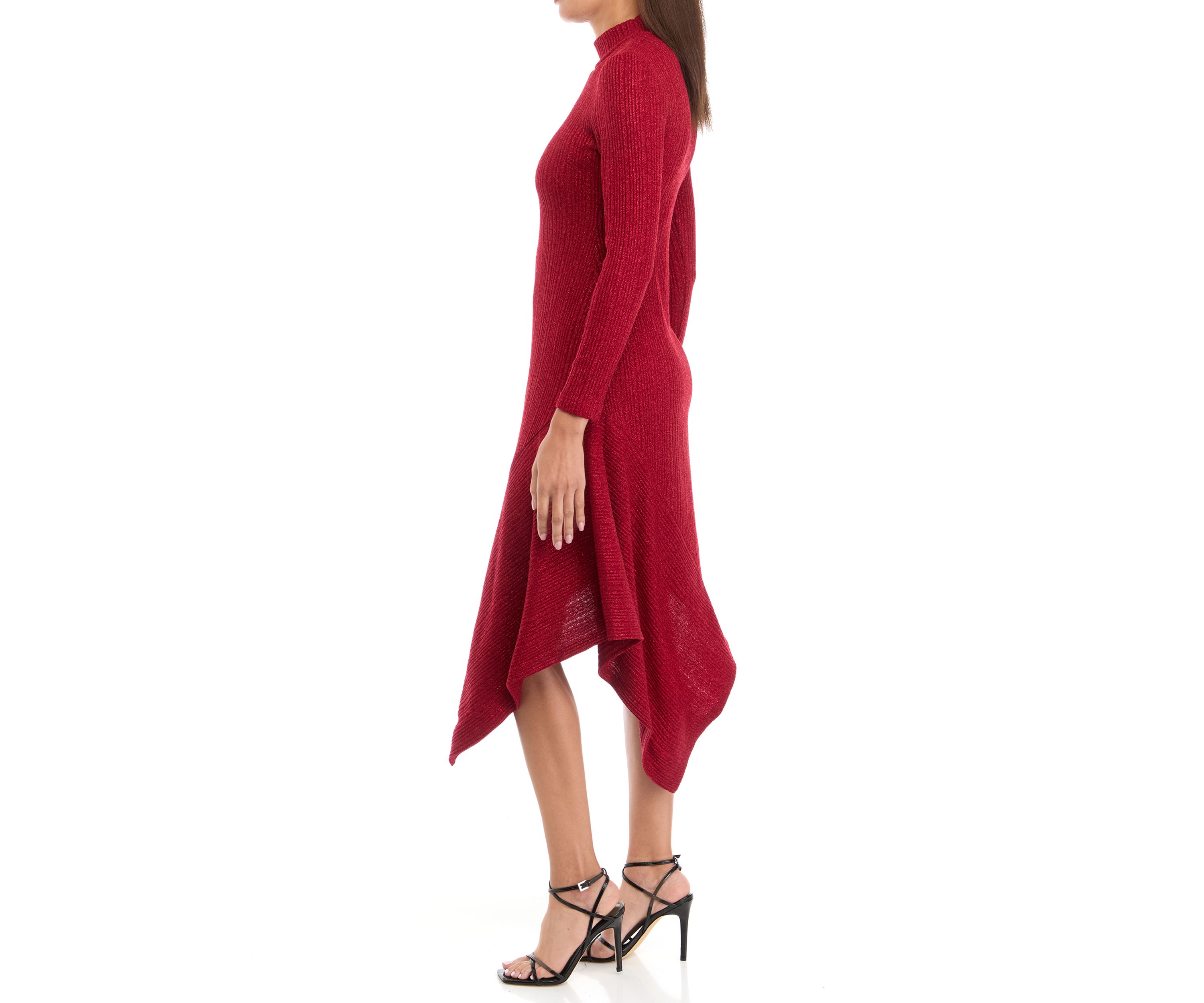 Womens Long Sleeve Mock Neck Solid Glitter Sheath Dress