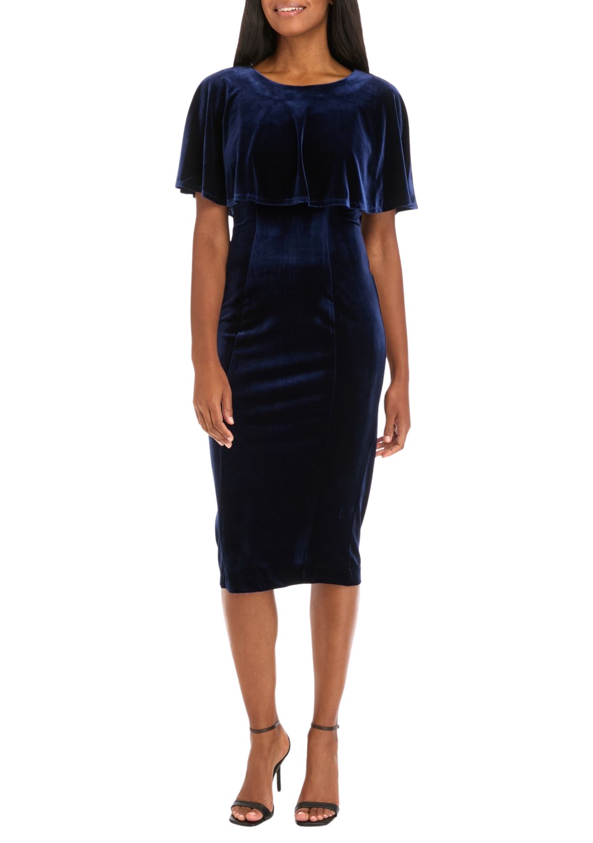 Womens Crew Neck Solid Velvet Sheath Dress