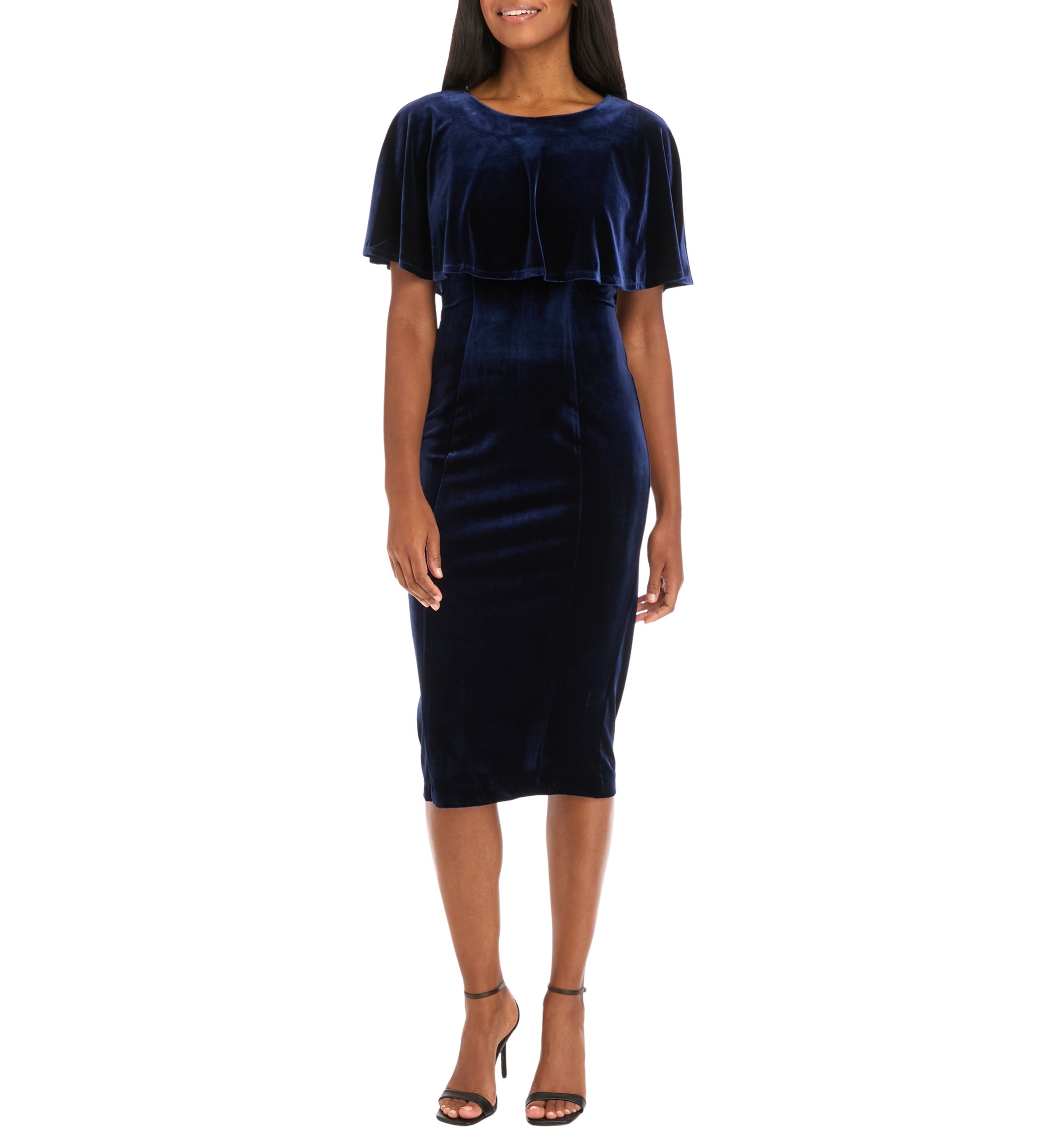 Womens Crew Neck Solid Velvet Sheath Dress