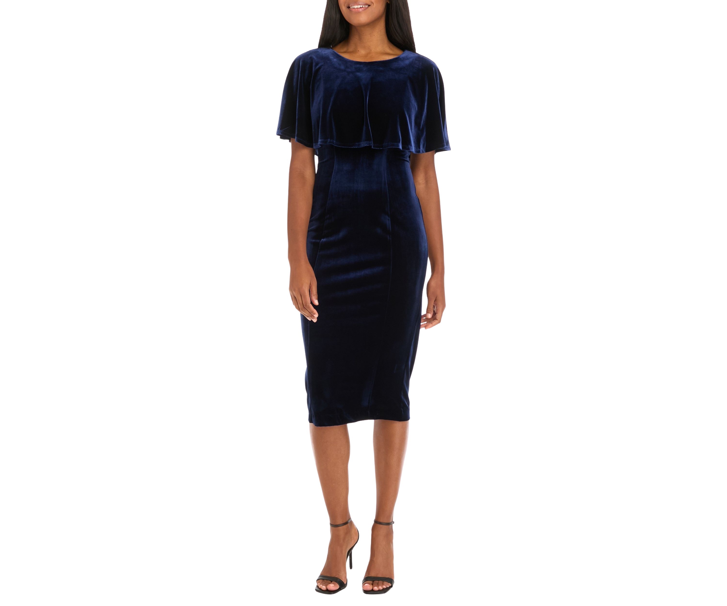 Womens Crew Neck Solid Velvet Sheath Dress