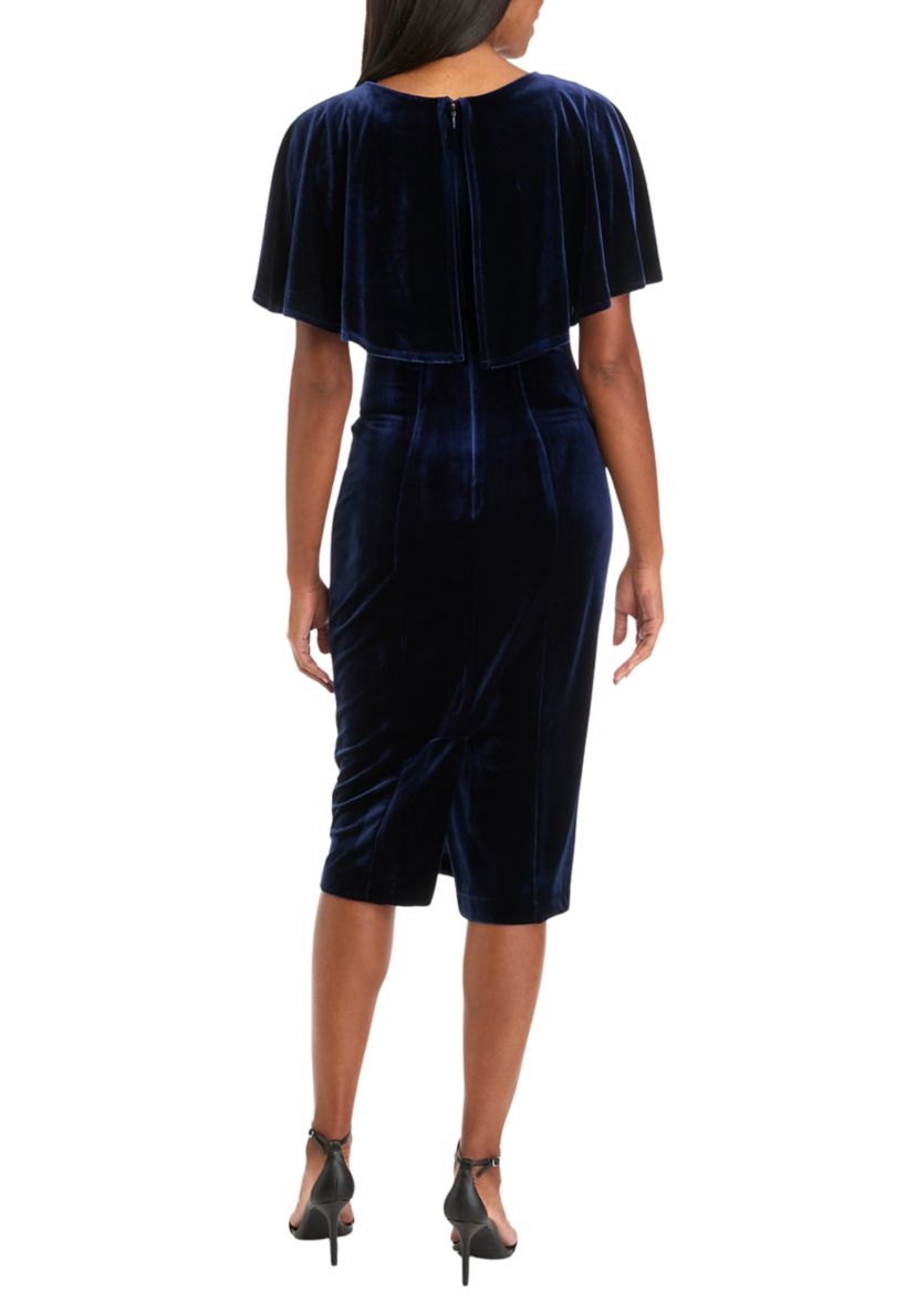 Womens Crew Neck Solid Velvet Sheath Dress