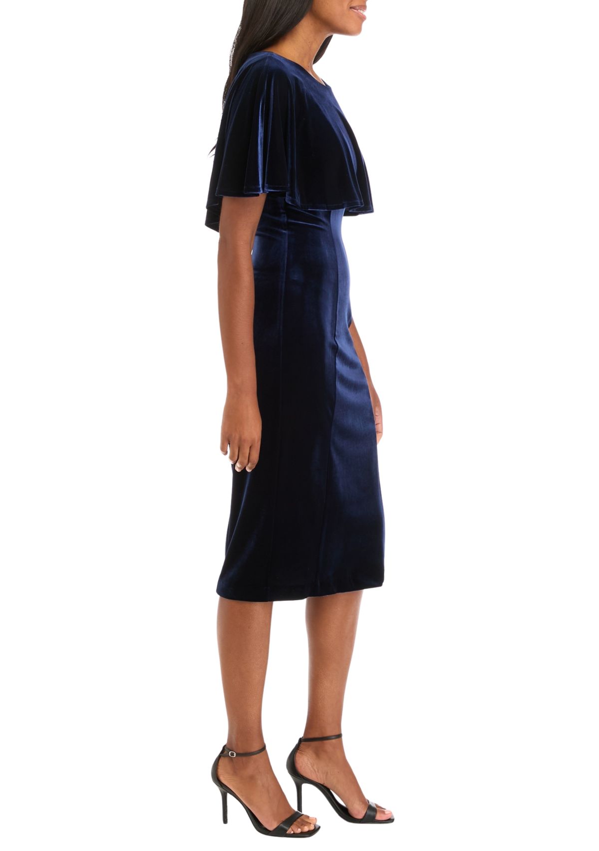Womens Crew Neck Solid Velvet Sheath Dress