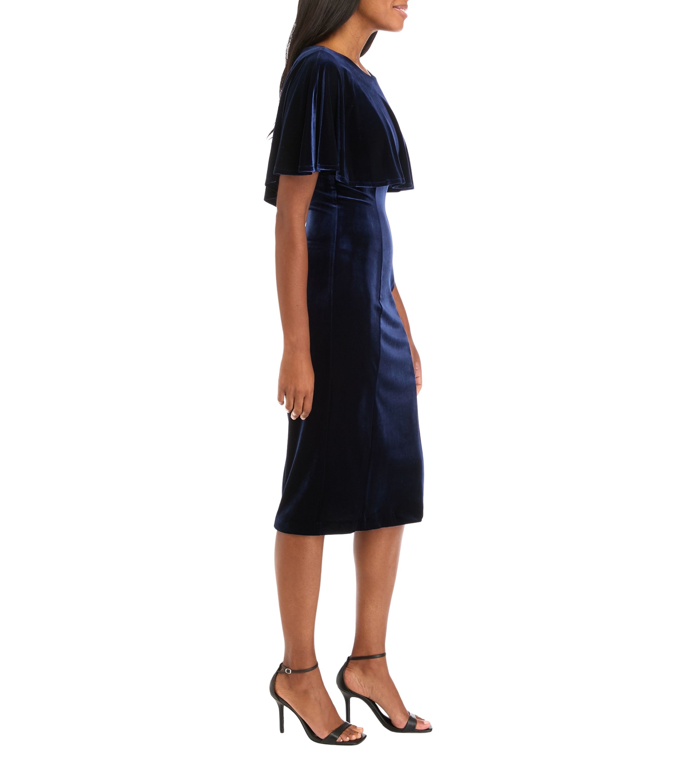 Womens Crew Neck Solid Velvet Sheath Dress