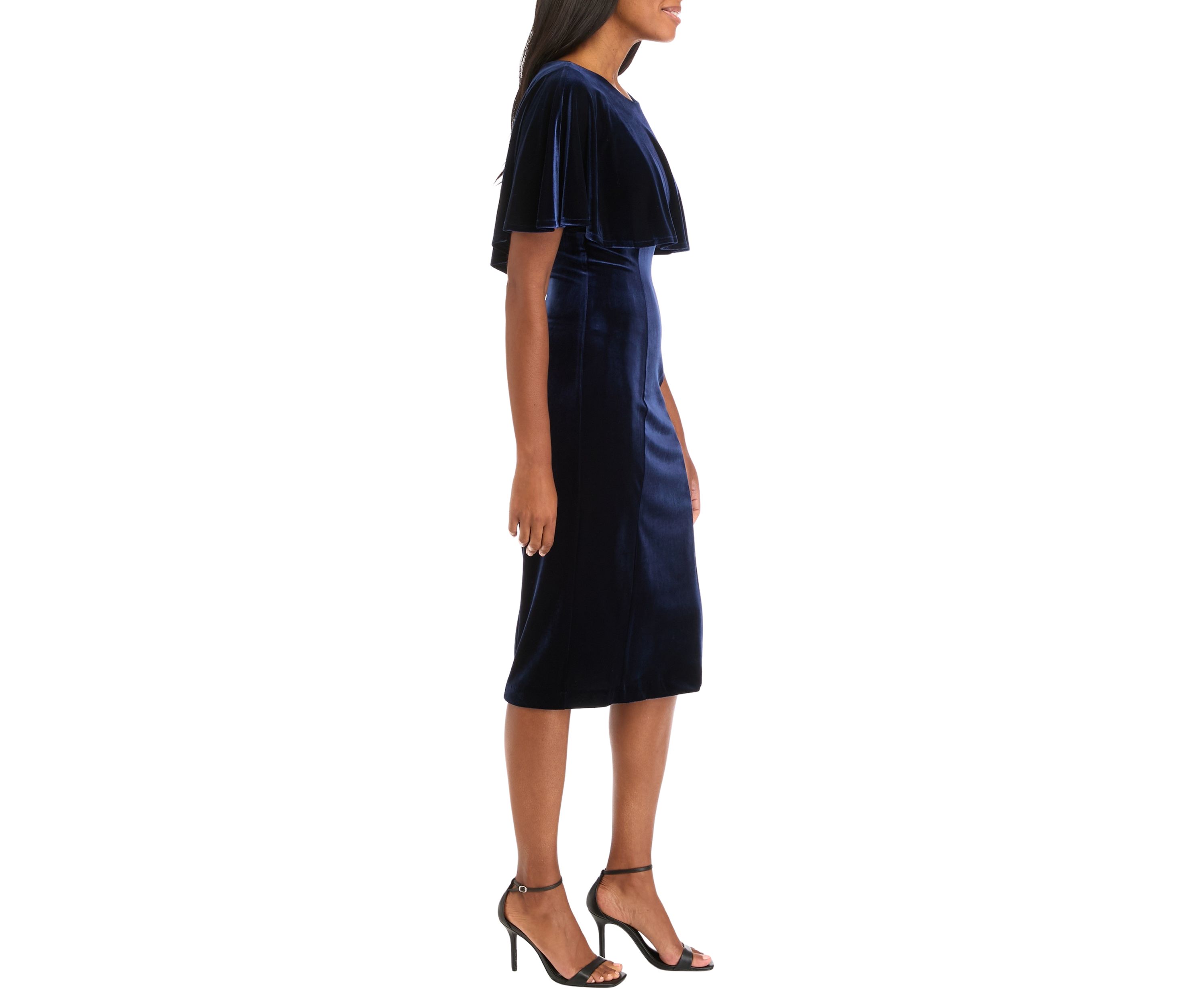Womens Crew Neck Solid Velvet Sheath Dress
