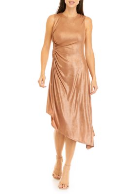 Women's Sleeveless Metallic Foil Knit Sheath Dress