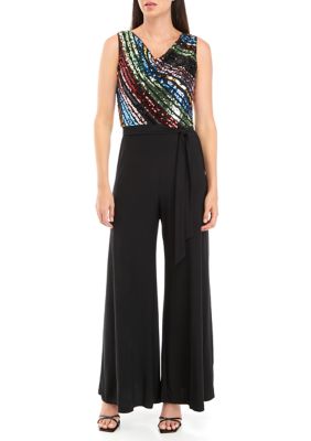 Women's Sleeveless Cowl Neck Sequin Jumpsuit