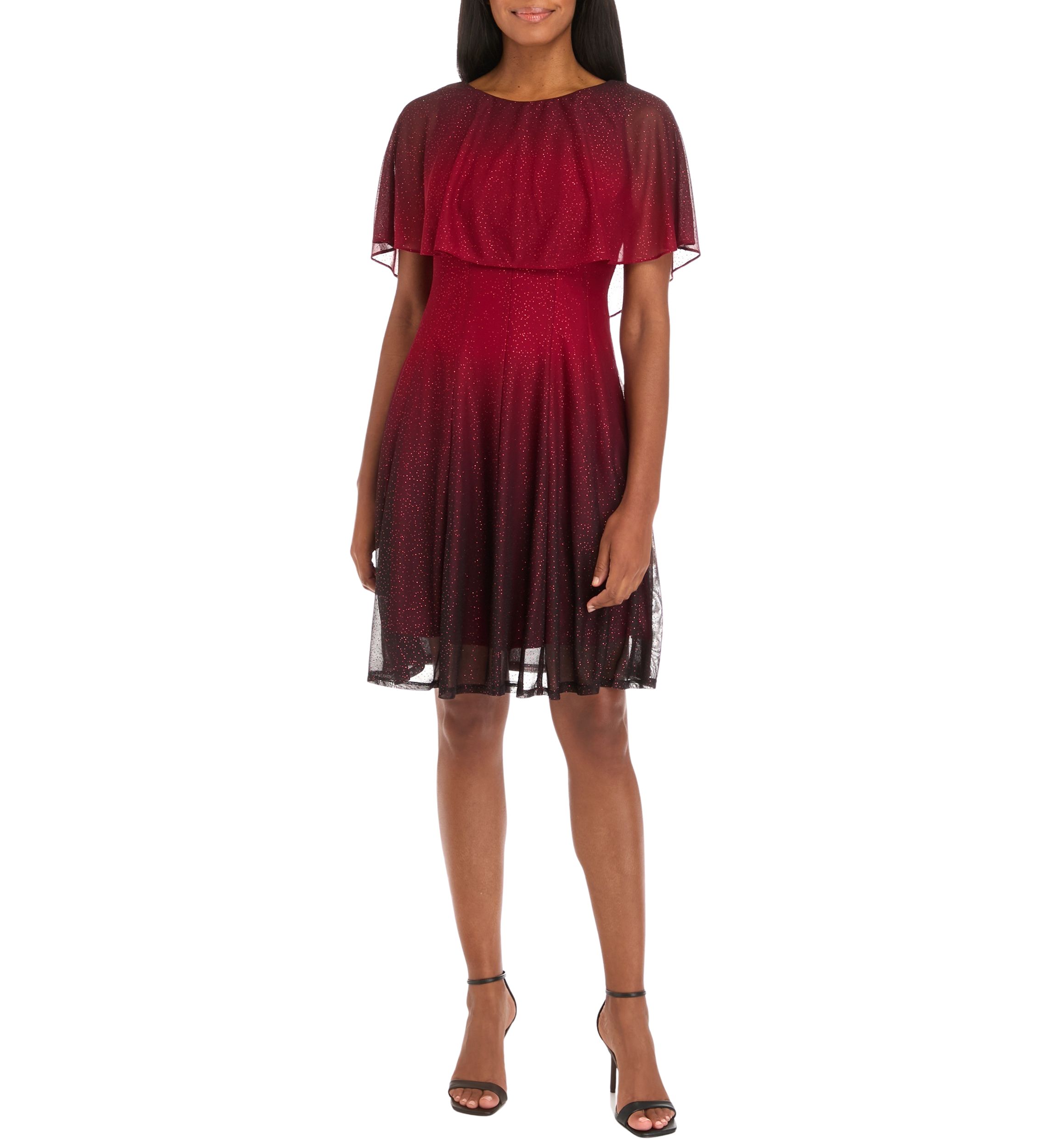 Womens Sleeveless Cape Fit and Flare Dress