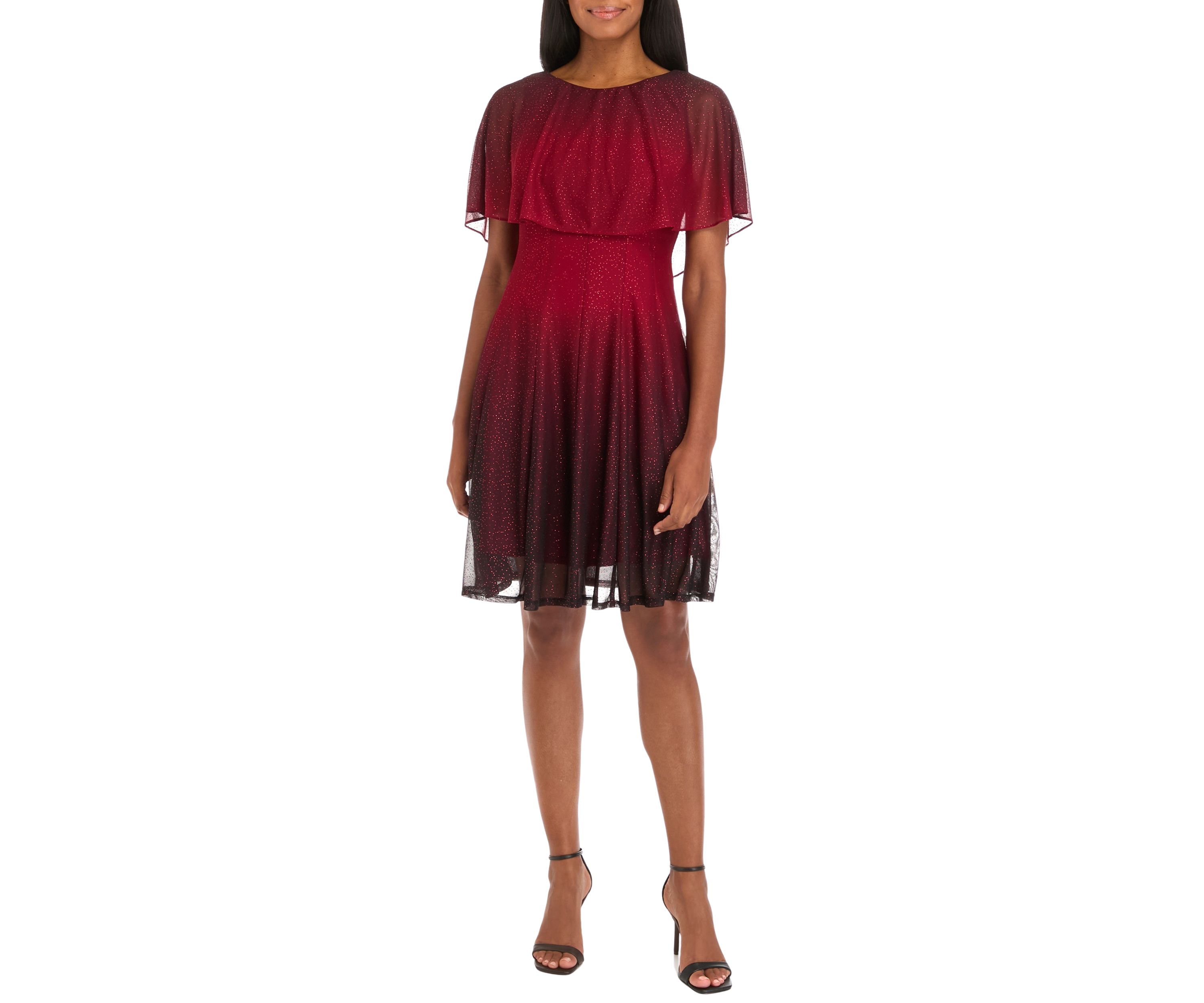 Womens Sleeveless Cape Fit and Flare Dress