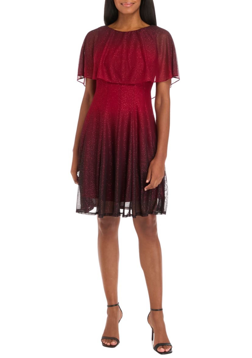 Womens Sleeveless Cape Fit and Flare Dress