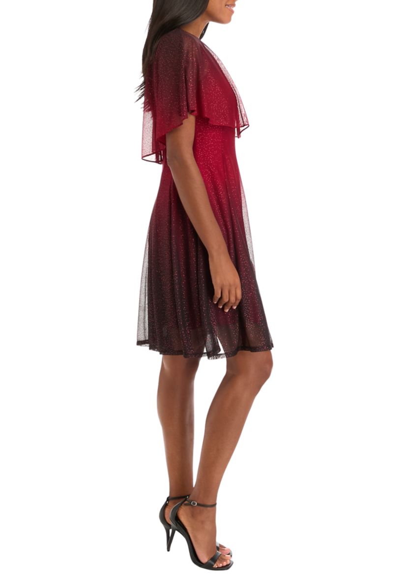 Womens Sleeveless Cape Fit and Flare Dress