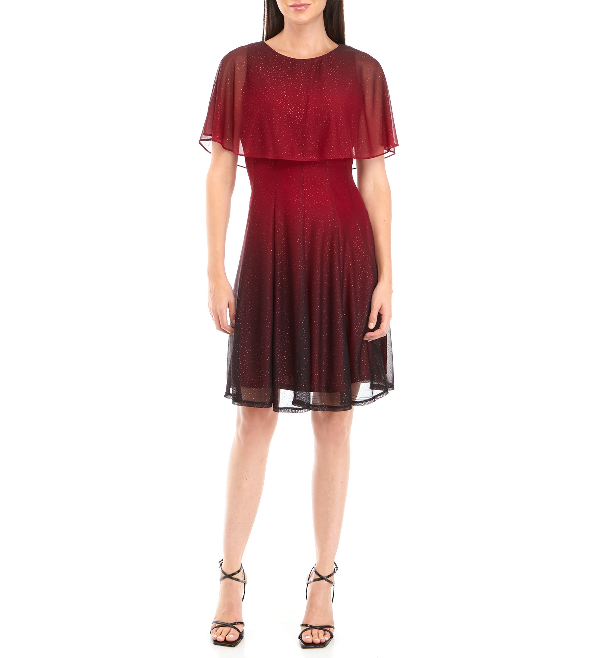 Womens Crew Neck Capelet Glitter Party Dress