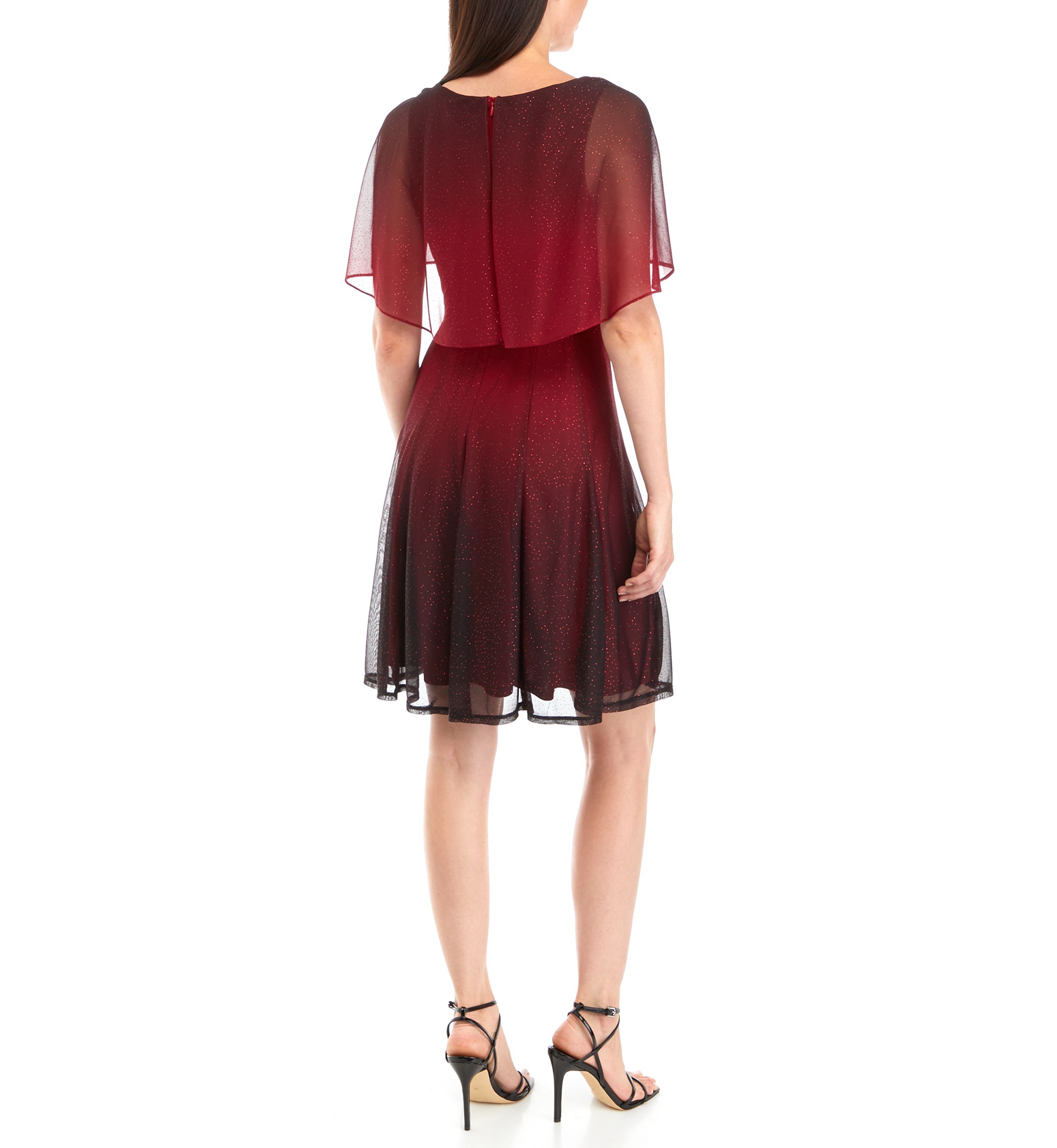 Womens Crew Neck Capelet Glitter Party Dress