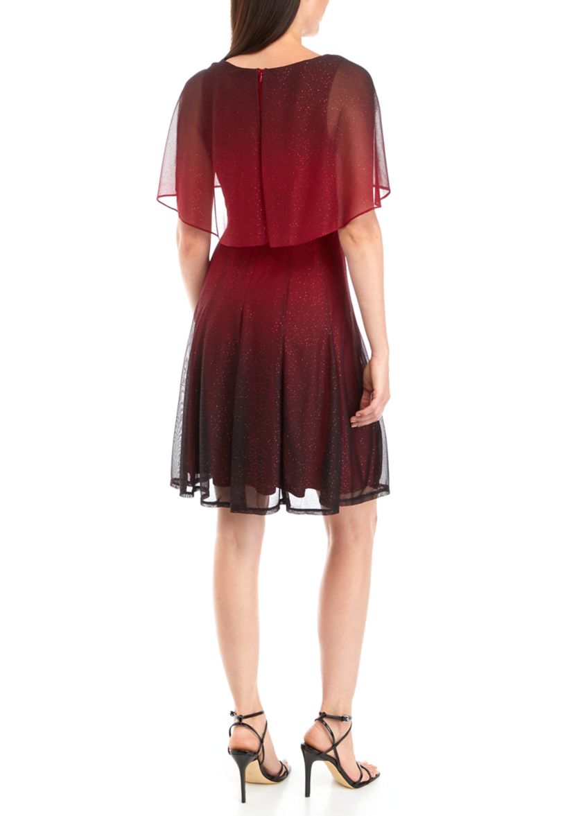 Womens Crew Neck Capelet Glitter Party Dress