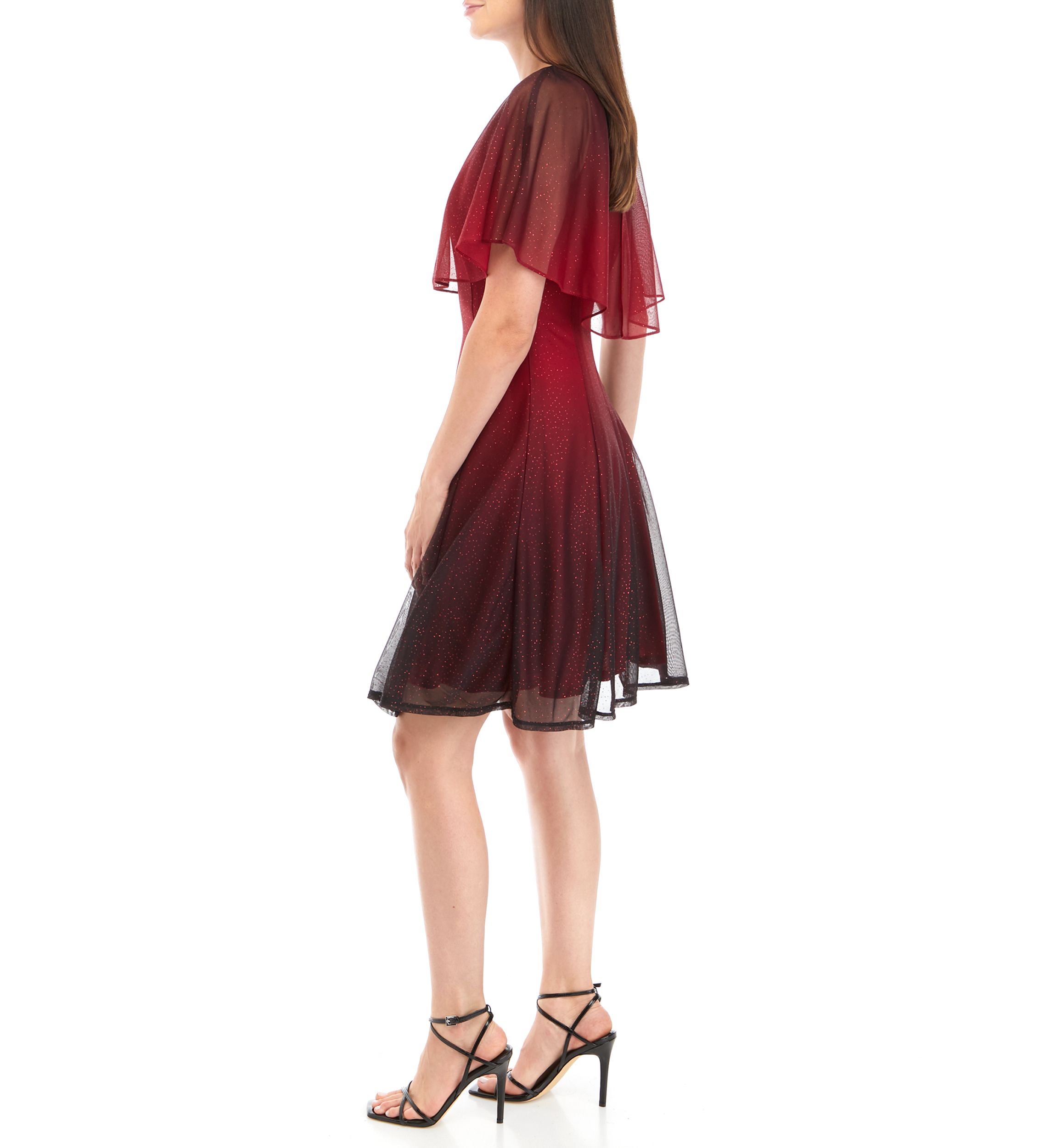 Womens Crew Neck Capelet Glitter Party Dress