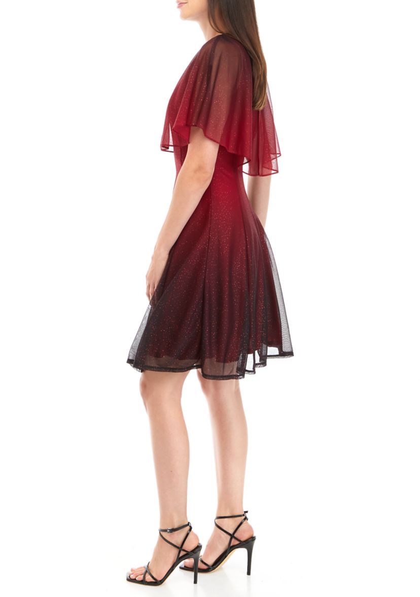 Womens Crew Neck Capelet Glitter Party Dress