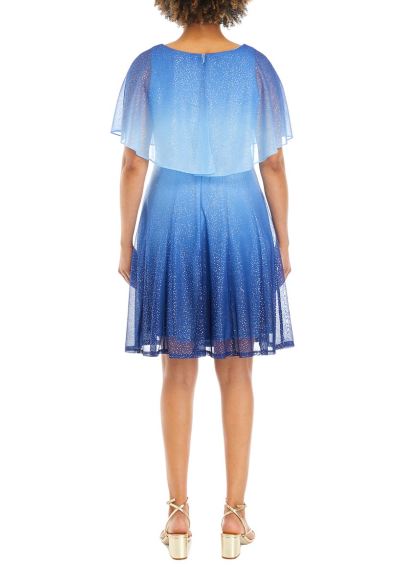 Womens Crew Neck Glitter Knit Capelet Midi Dress