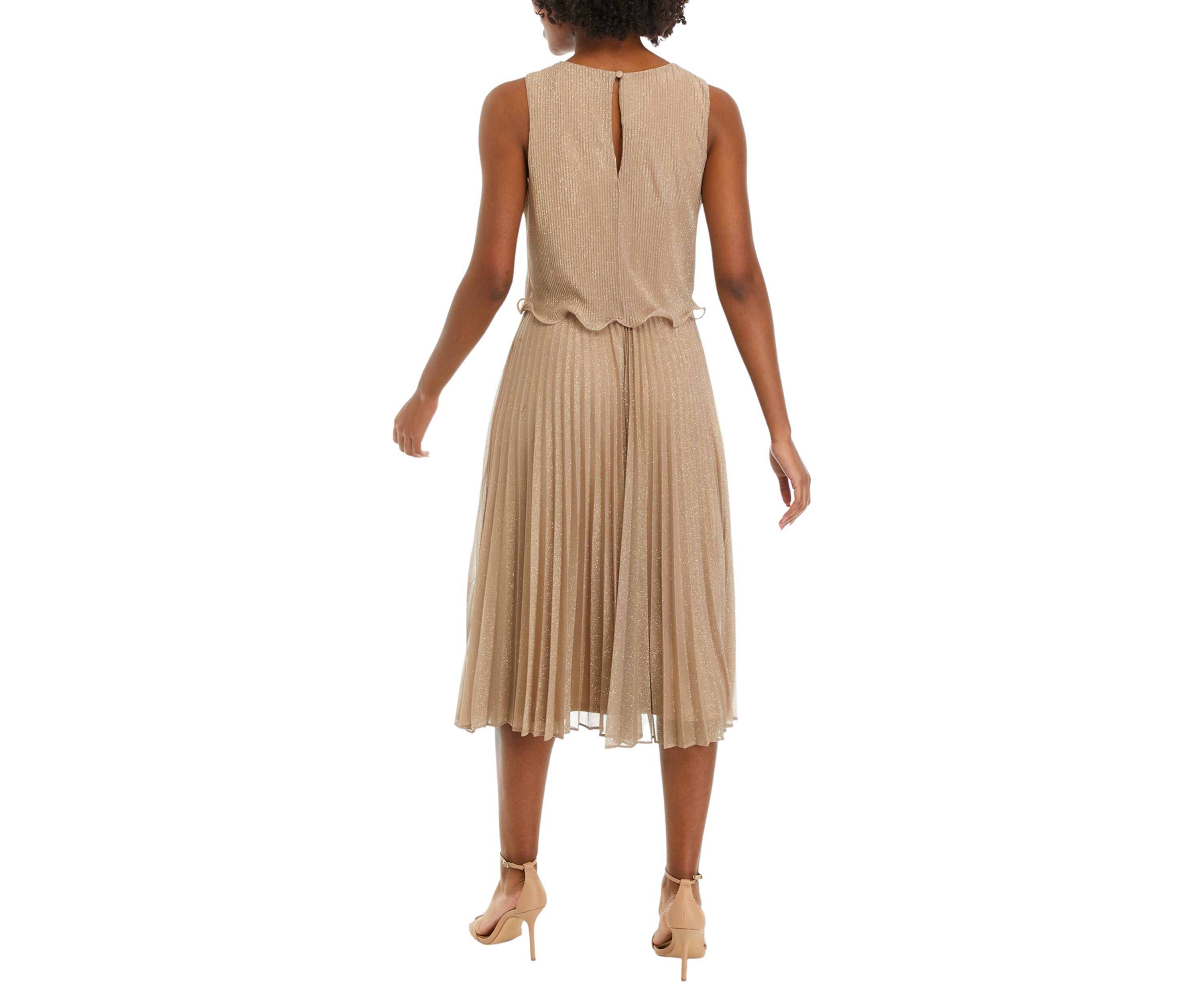 Womens Sleeveless Ruffle Hem Shimmer A-Line Dress