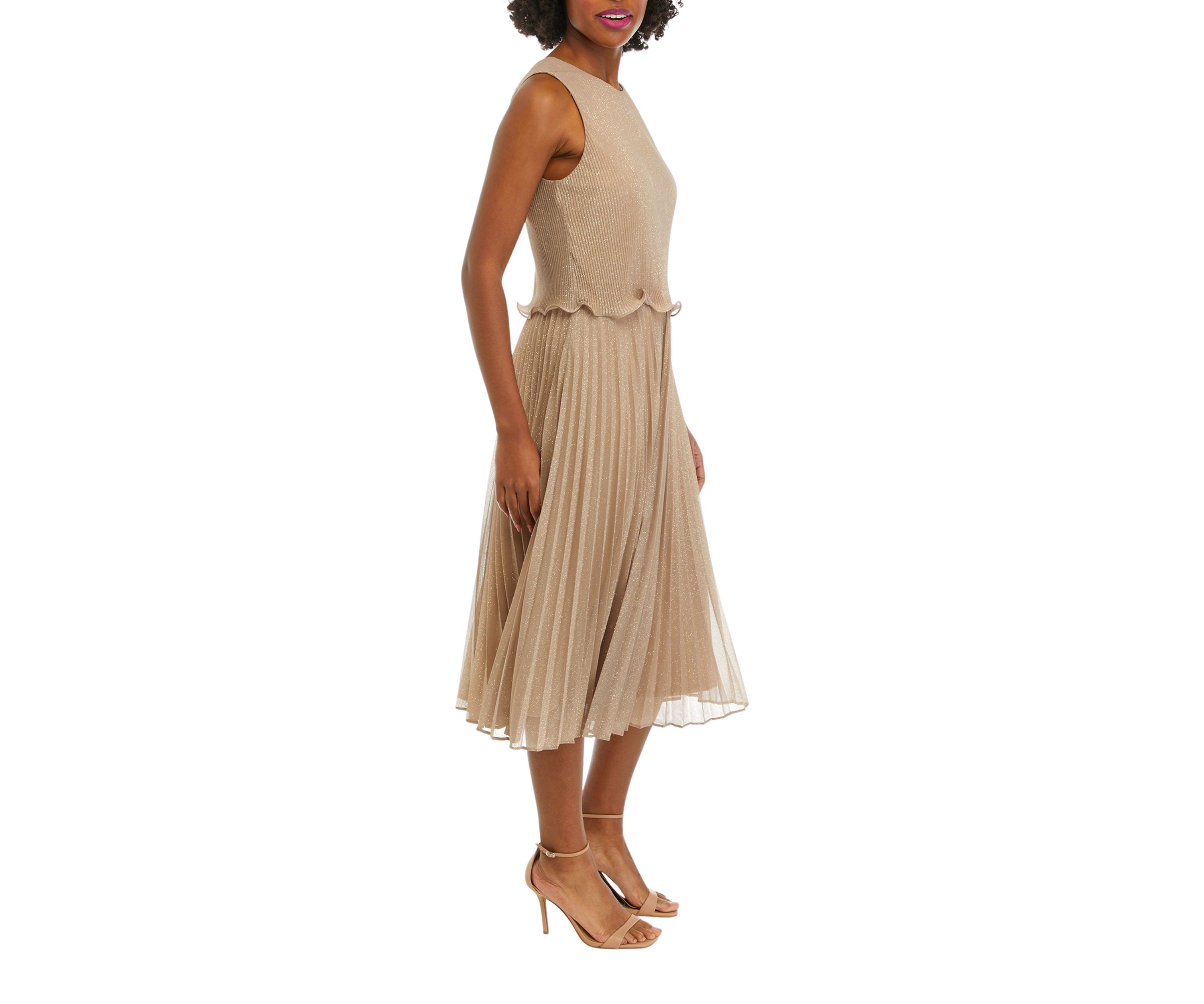 Womens Sleeveless Ruffle Hem Shimmer A-Line Dress
