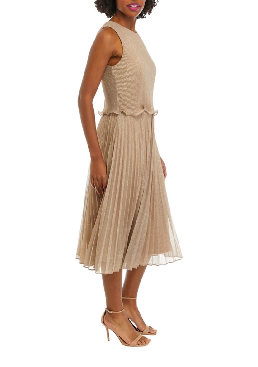 Womens Sleeveless Ruffle Hem Shimmer A-Line Dress