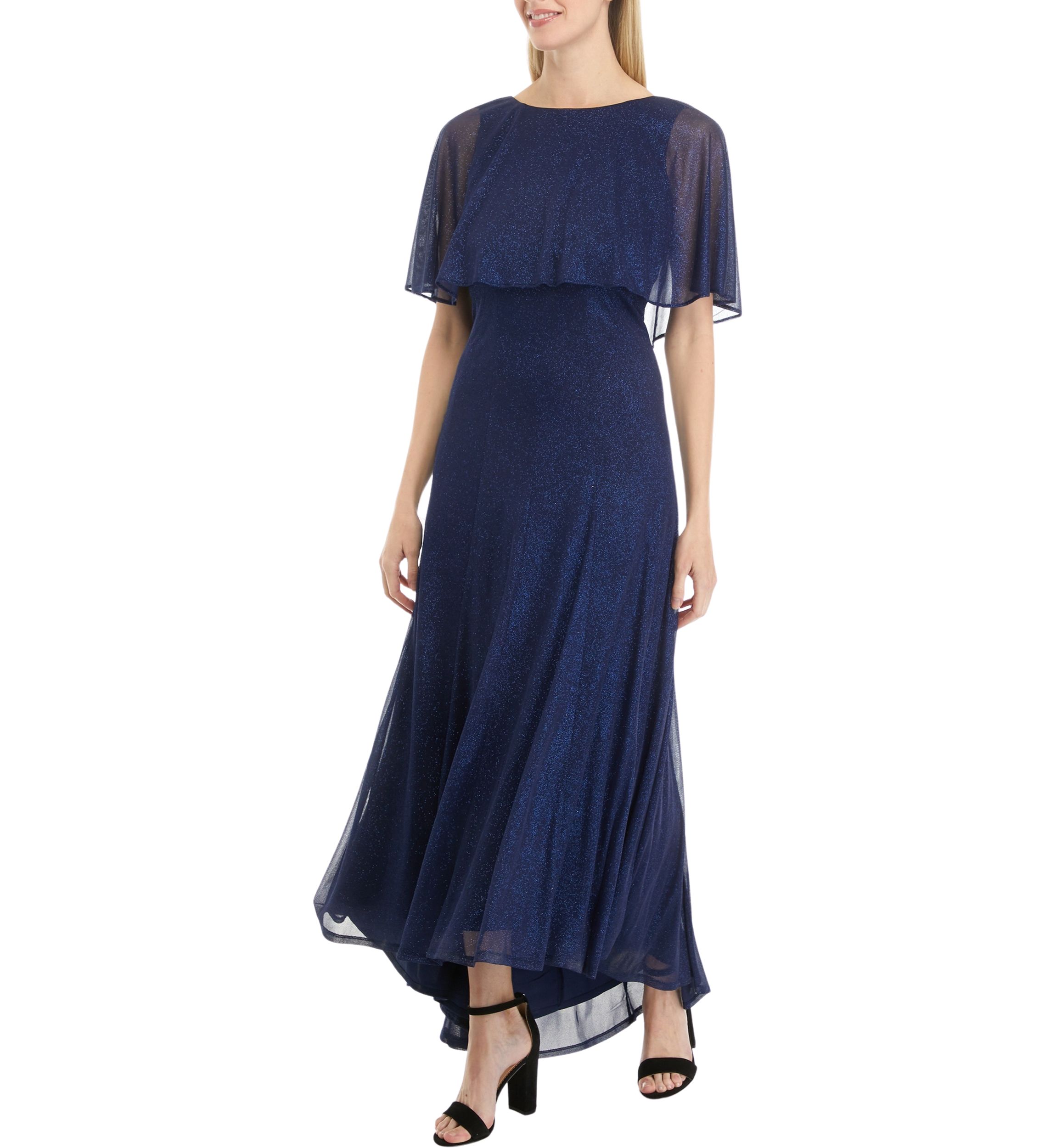 Womens Short Sleeve Solid Glitter Knit Capelet Dress
