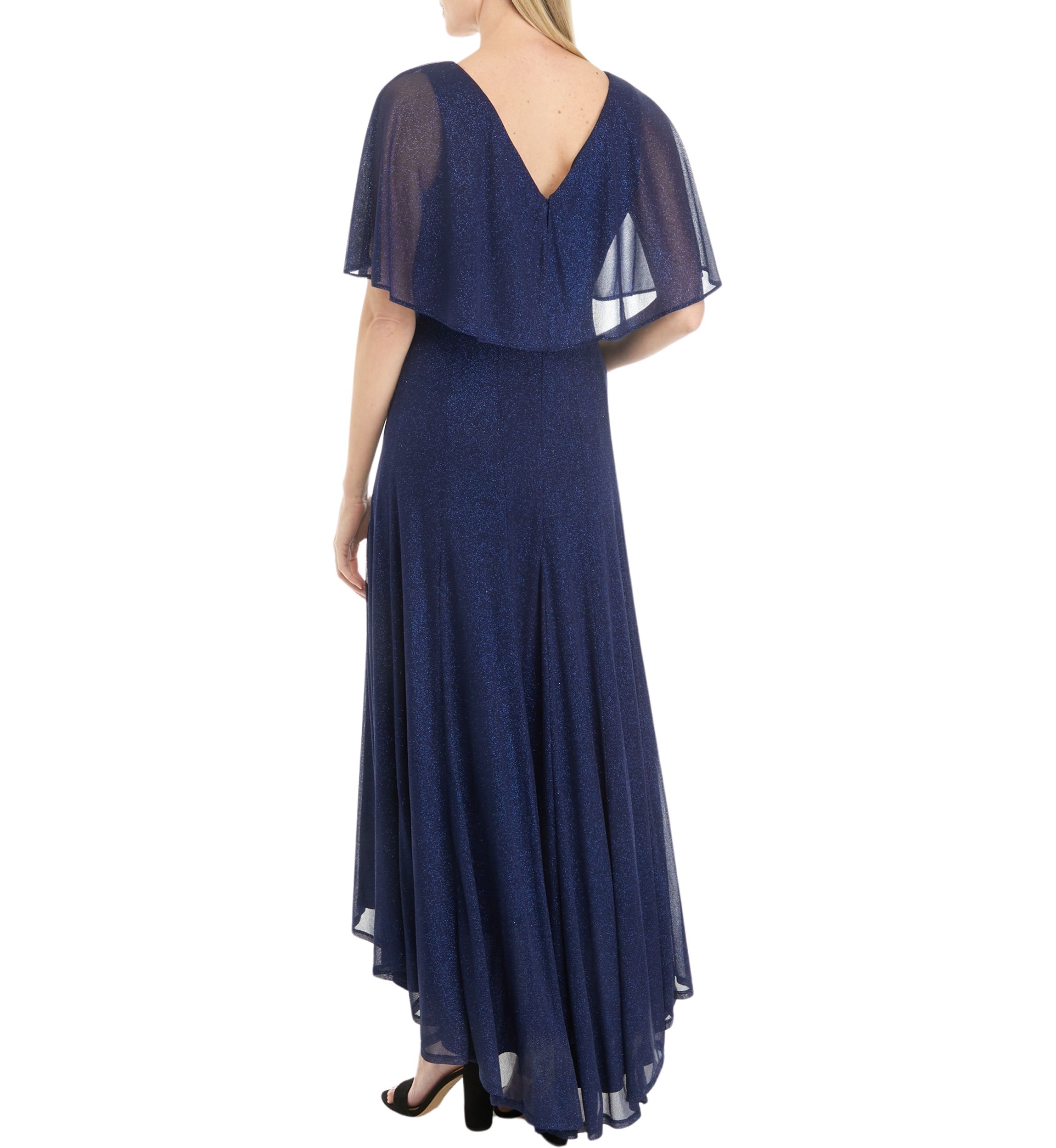 Womens Short Sleeve Solid Glitter Knit Capelet Dress