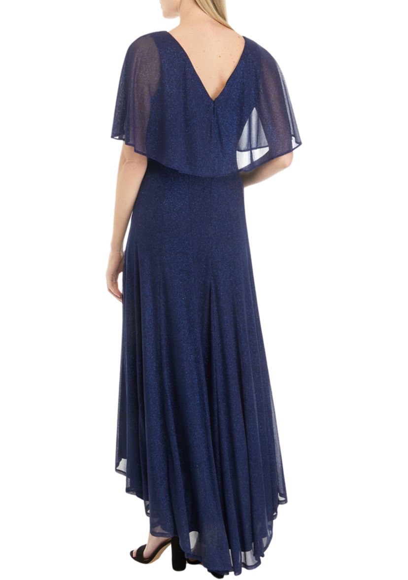 Womens Short Sleeve Solid Glitter Knit Capelet Dress