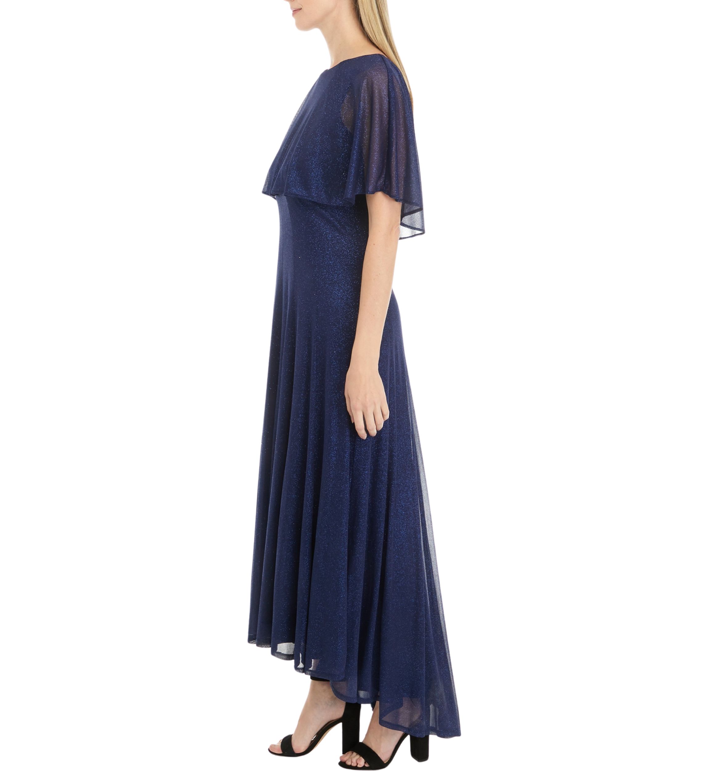 Womens Short Sleeve Solid Glitter Knit Capelet Dress