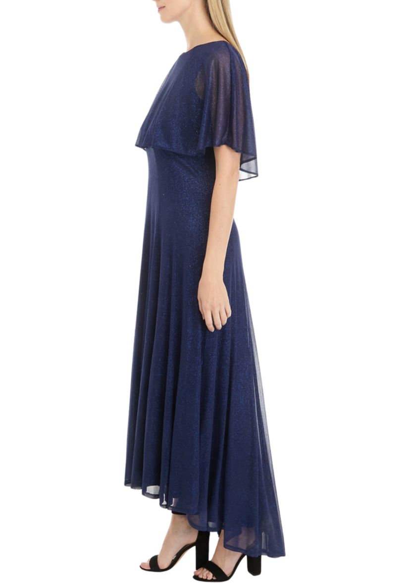 Womens Short Sleeve Solid Glitter Knit Capelet Dress